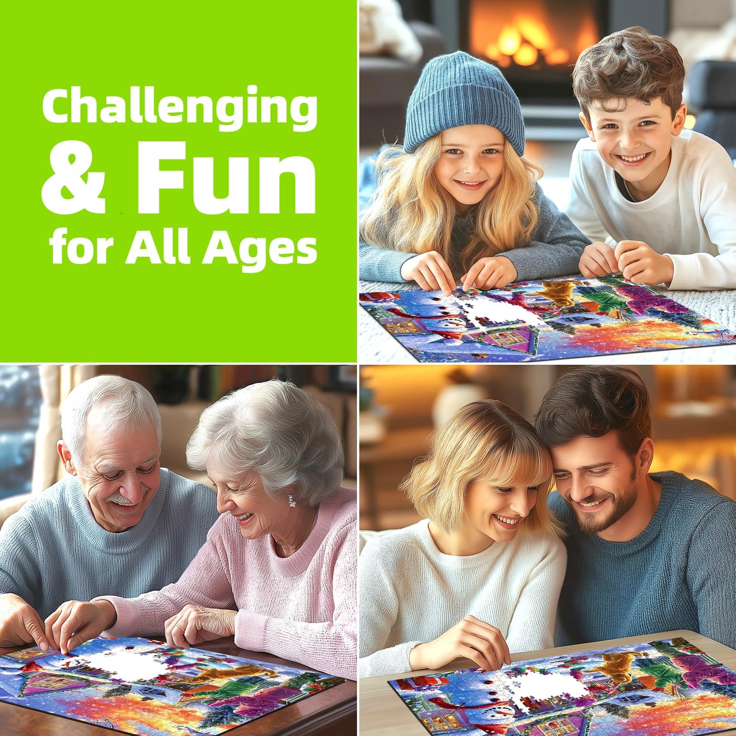 PuzzOne Christmas Puzzles for Adults — 1000 Pieces, Snowman Ice Sculpture with Dog (27.5 x 19.7 in)