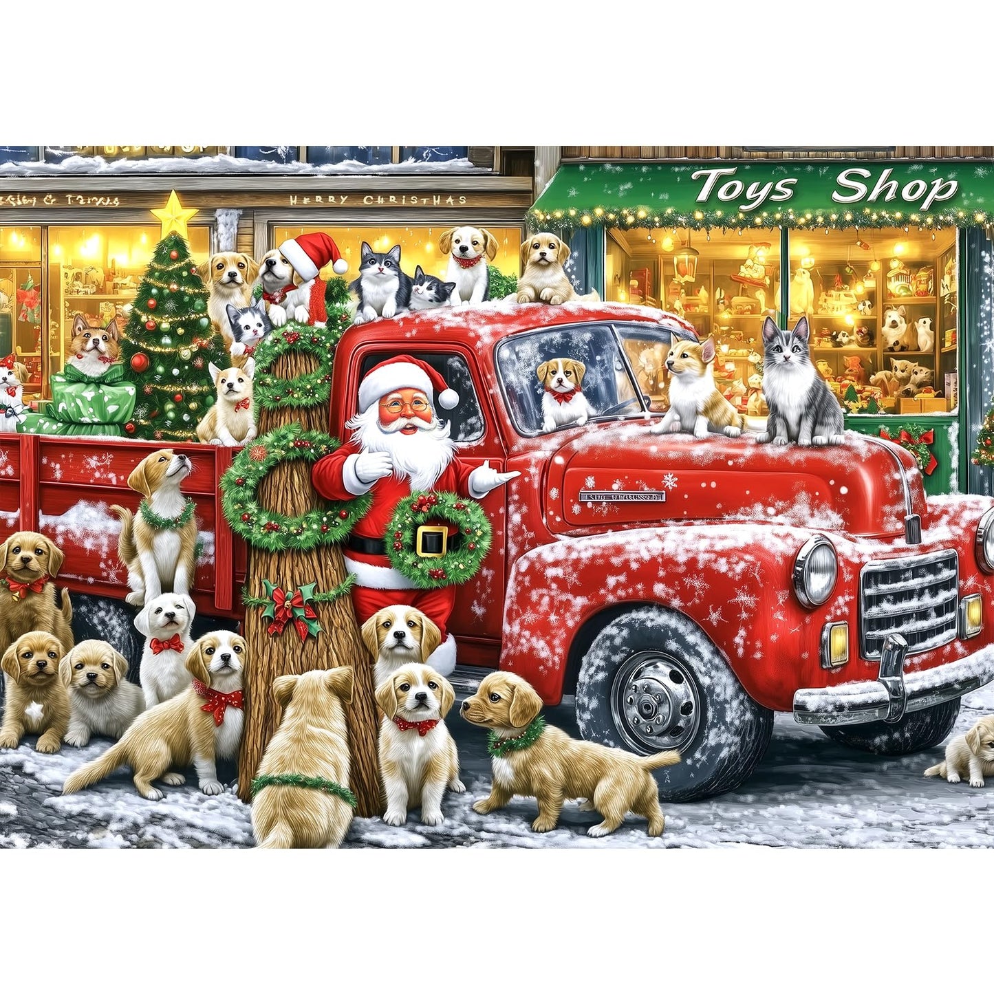 PuzzOne Christmas Puzzle for Adults – 1000-Piece Red Truck & Dog Jigsaw (No Dust) 27.5 x 19.7 in