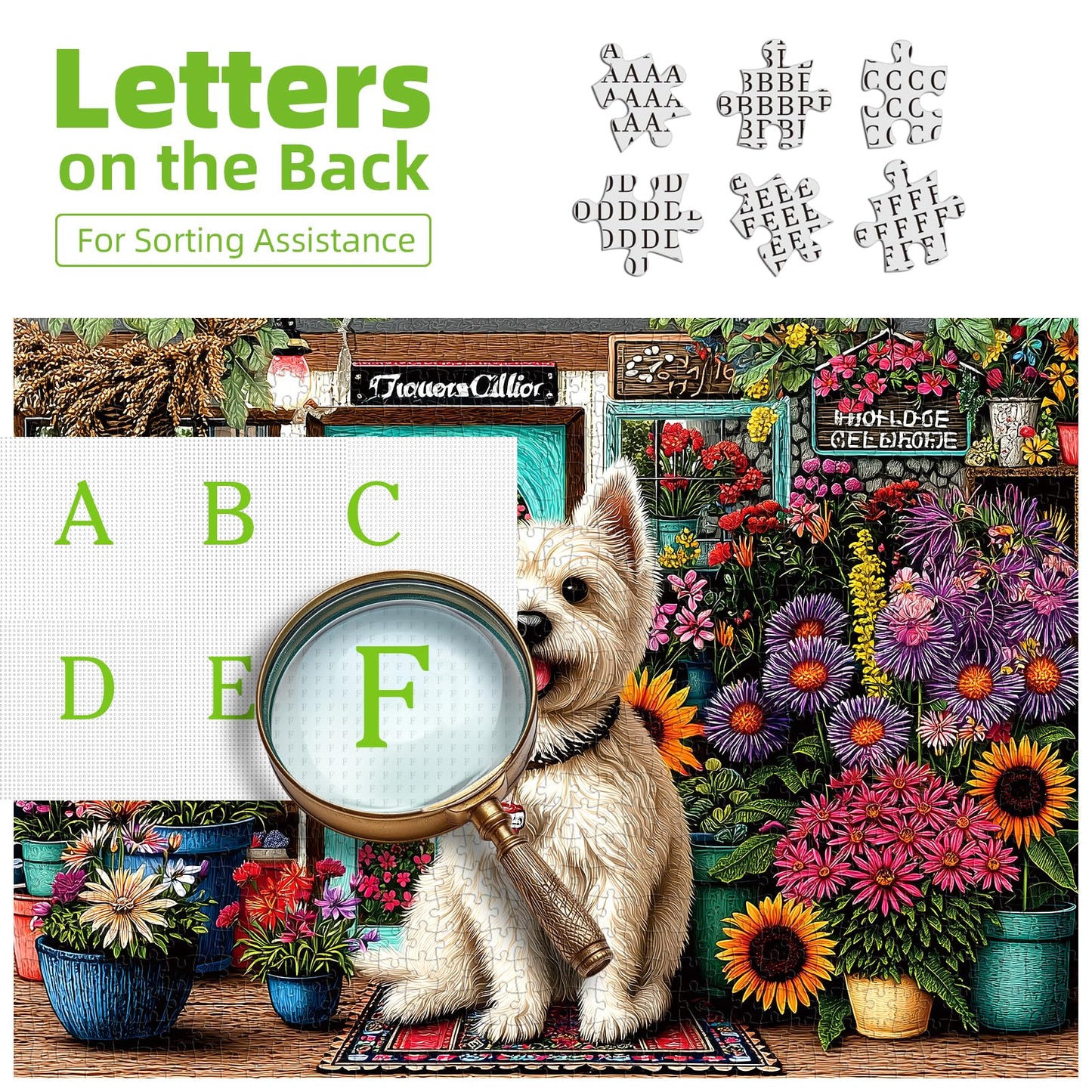 PuzzOne Dog Flower Shop 1000-Piece Puzzle for Adults | Colorful Garden Scene