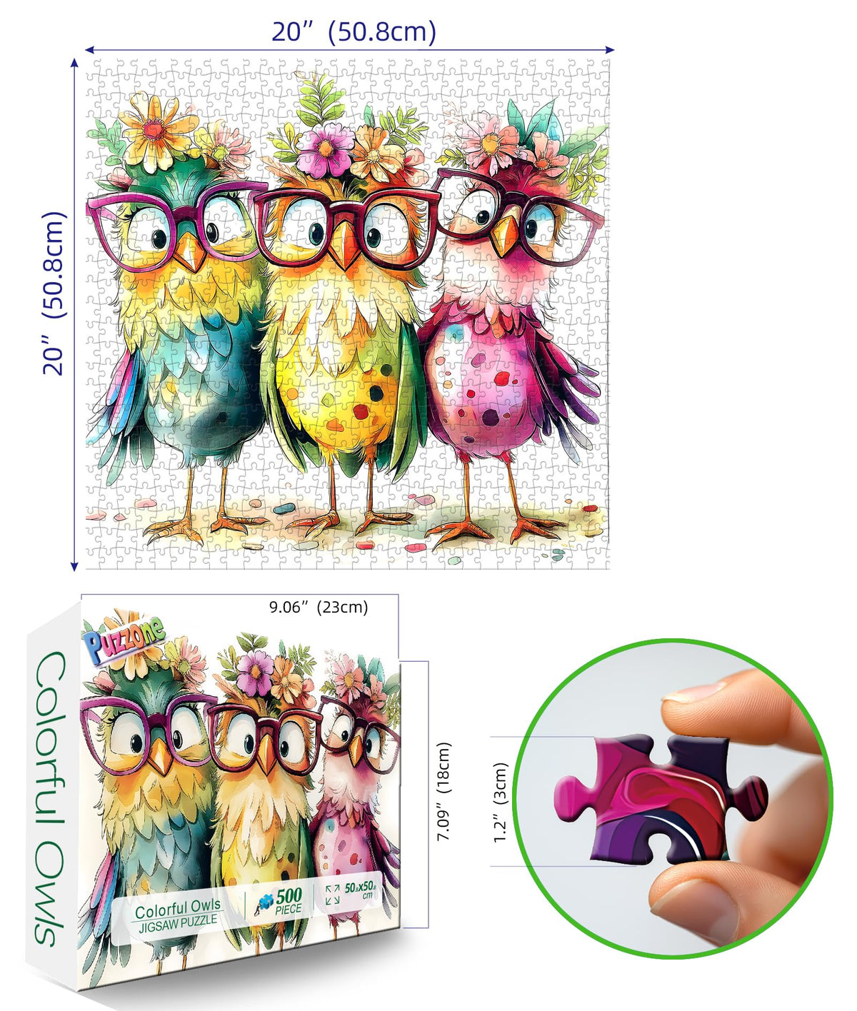 PuzzOne Colorful Owls 500-Piece Jigsaw Puzzle for Adults – 23x15