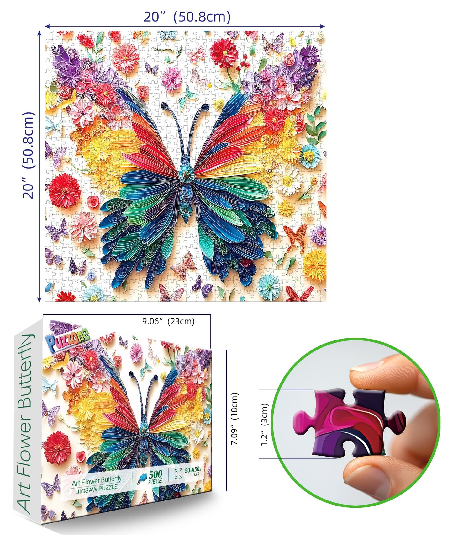 PuzzOne Butterfly Puzzle for Adults — 500-Piece Colorful Flower & Butterfly Jigsaw (20x20 Inch)