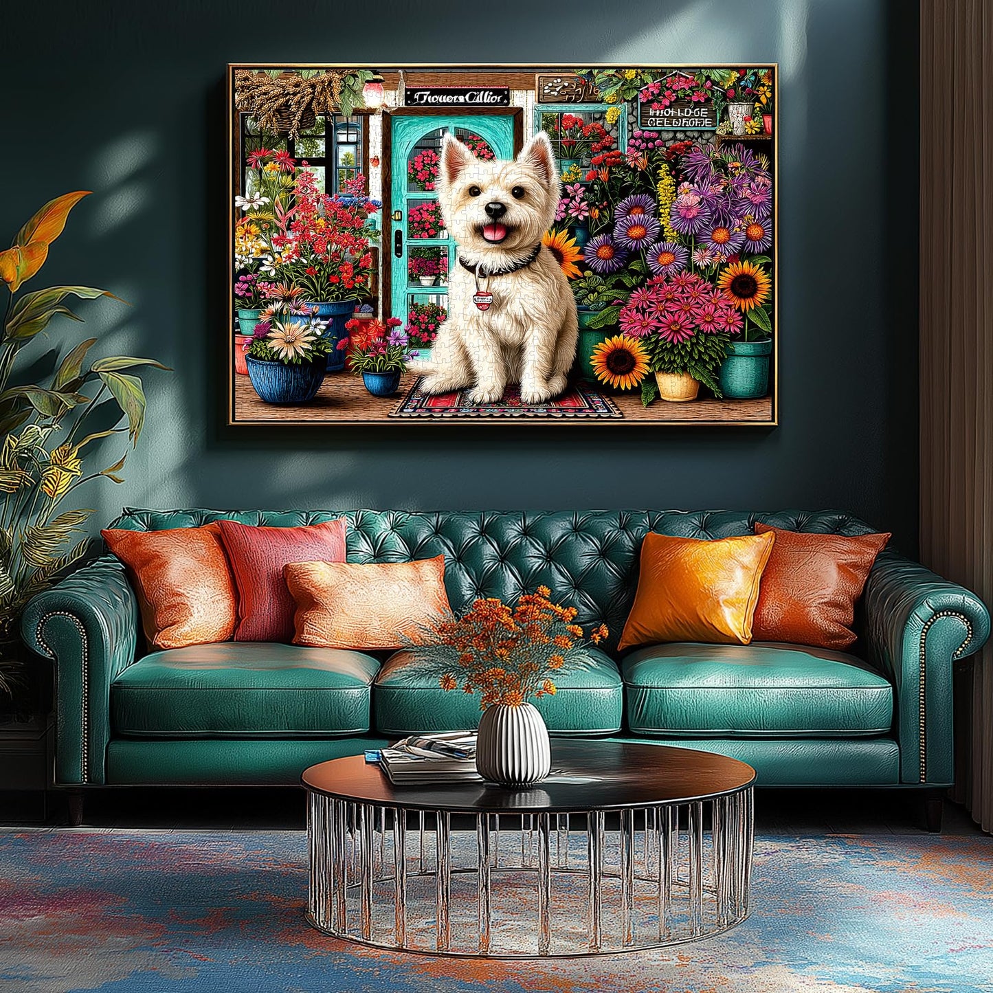 PuzzOne Dog Flower Shop 1000-Piece Puzzle for Adults | Colorful Garden Scene