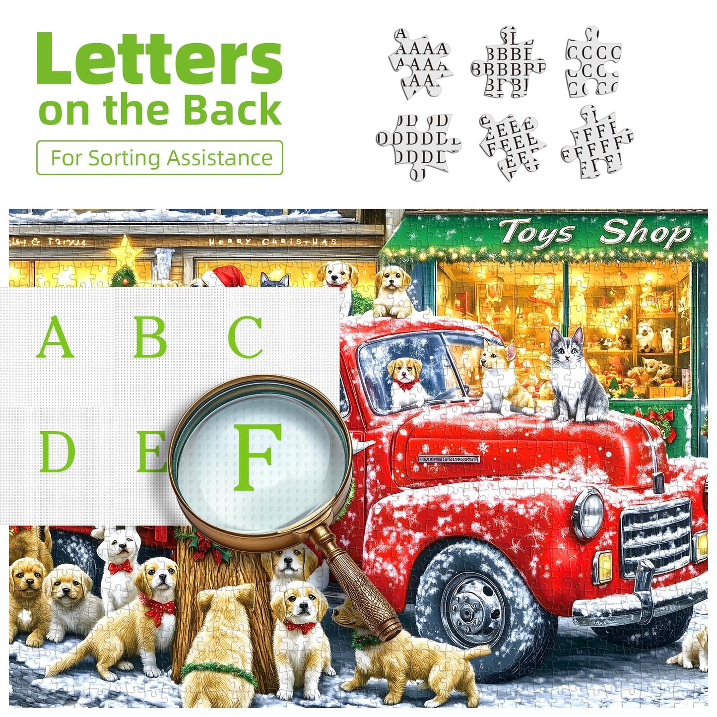 PuzzOne Christmas Puzzle for Adults – 1000-Piece Red Truck & Dog Jigsaw (No Dust) 27.5 x 19.7 in