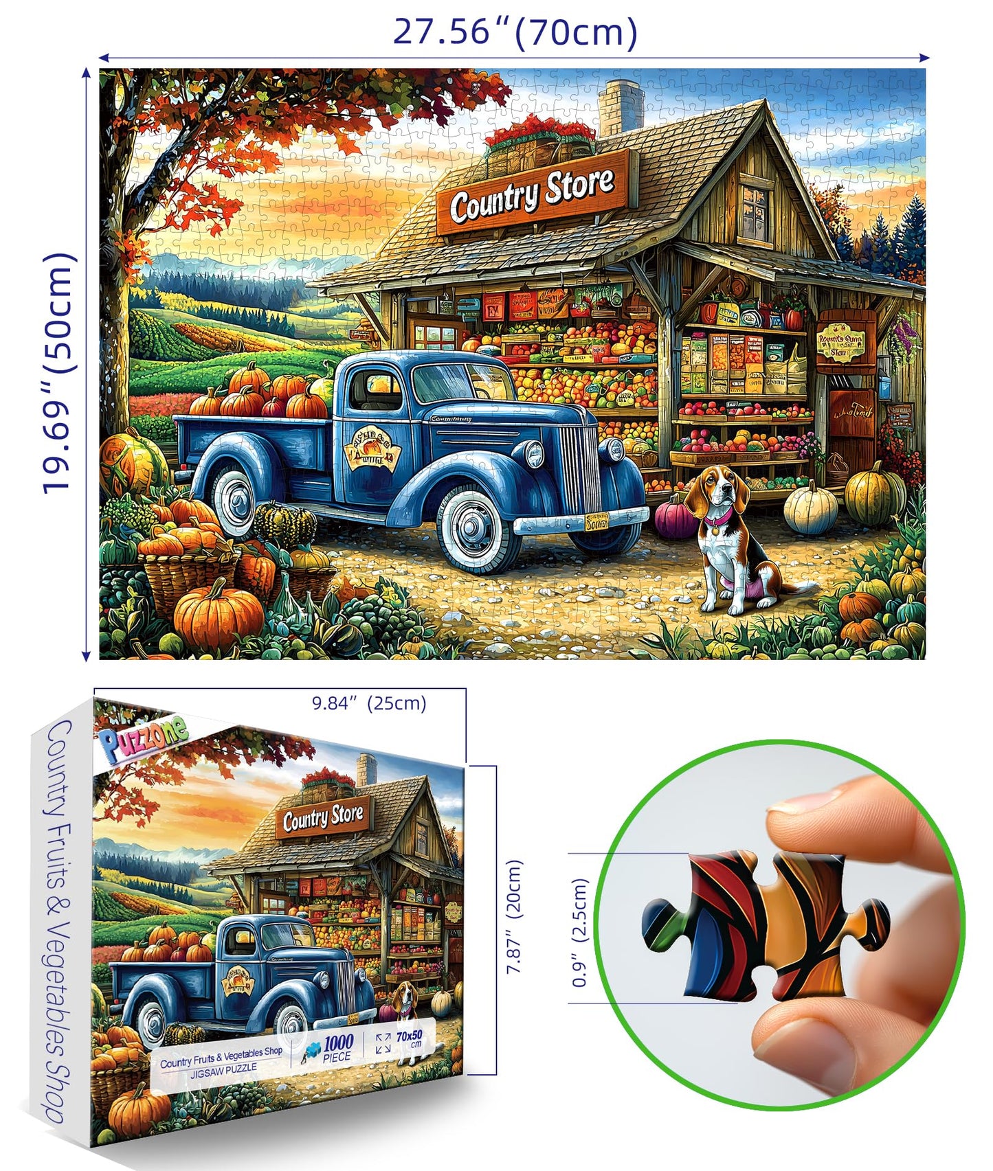 PuzzOne 1000-Piece Country Store Fall Puzzle with Vintage Truck – 27.5 x 19.7 in