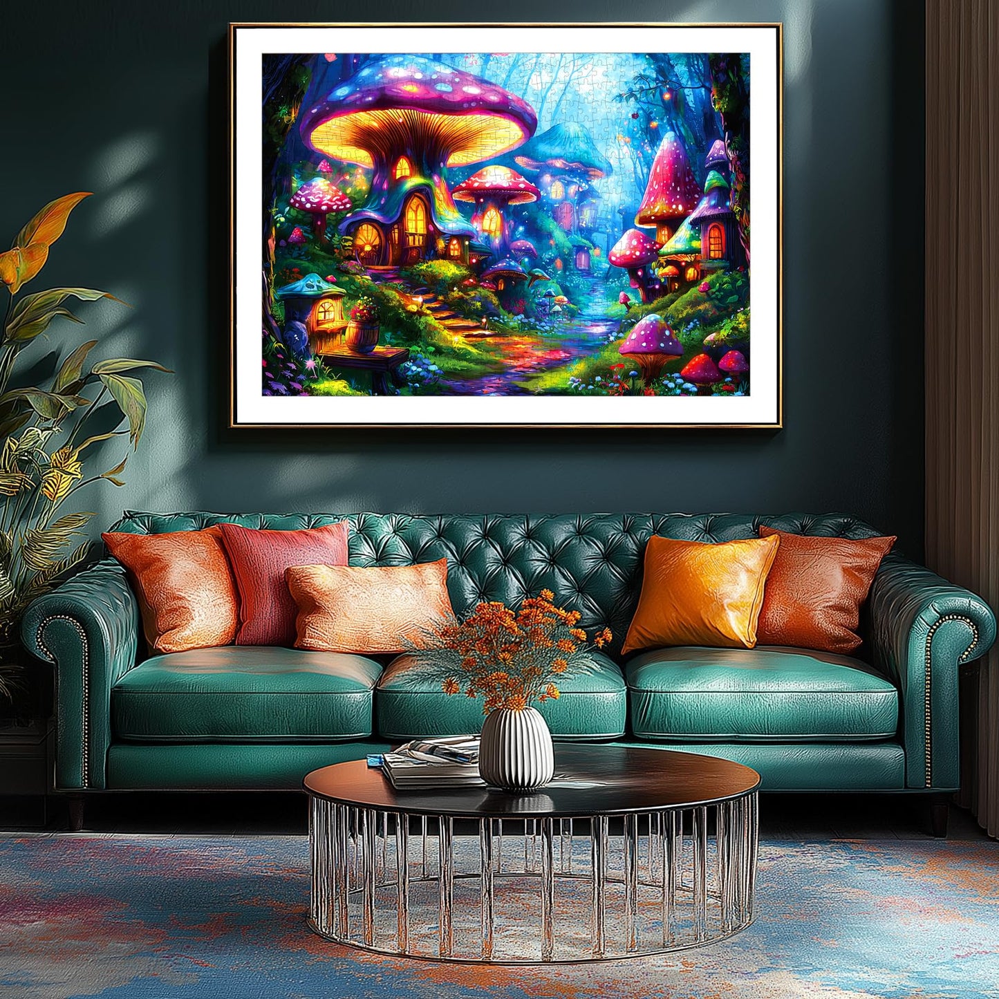 PuzzOne Mushroom Village 1000-Piece Jigsaw Puzzle – Forest Night Fantasy, 27.5 x 19.7 in