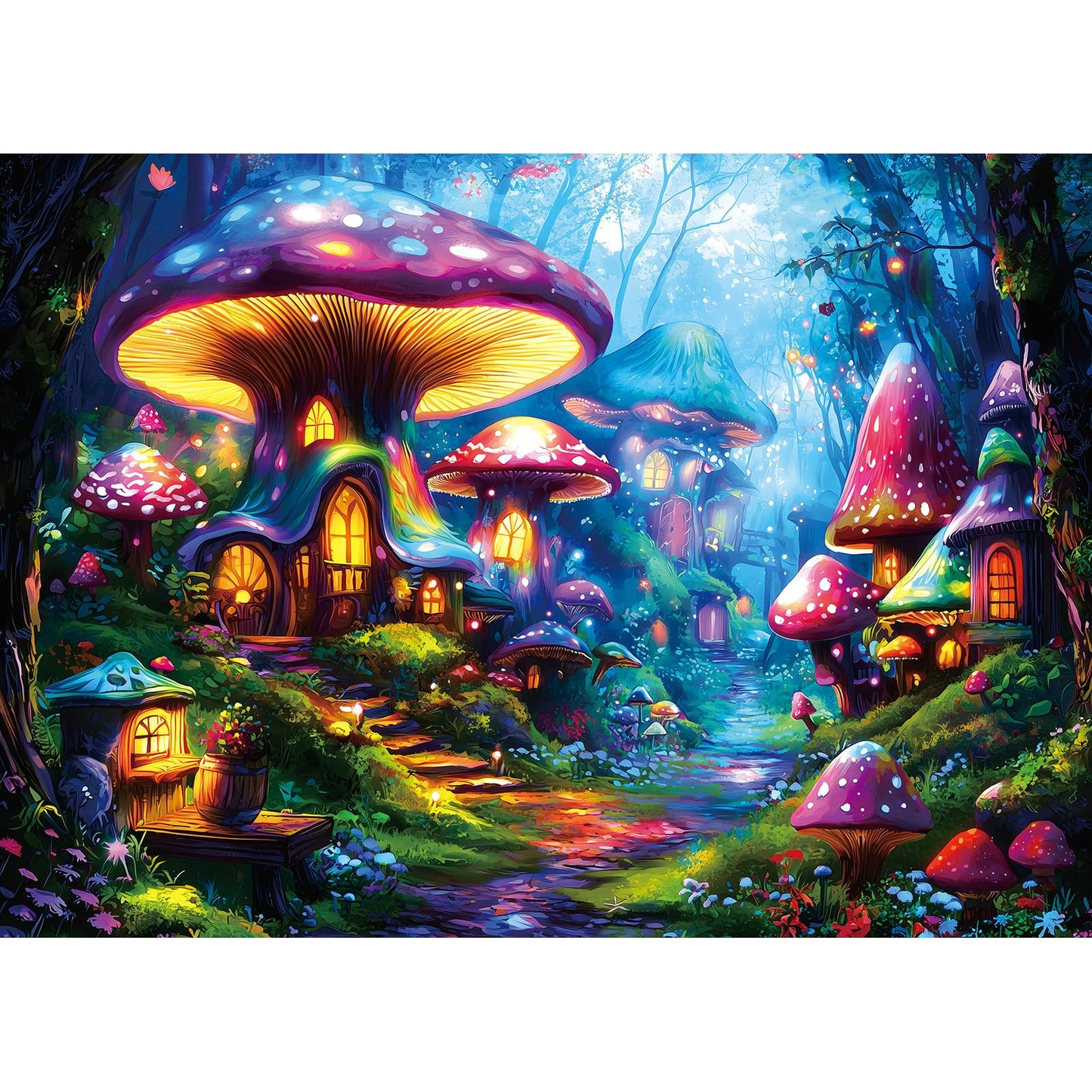 PuzzOne Mushroom Village 1000-Piece Jigsaw Puzzle – Forest Night Fantasy, 27.5 x 19.7 in