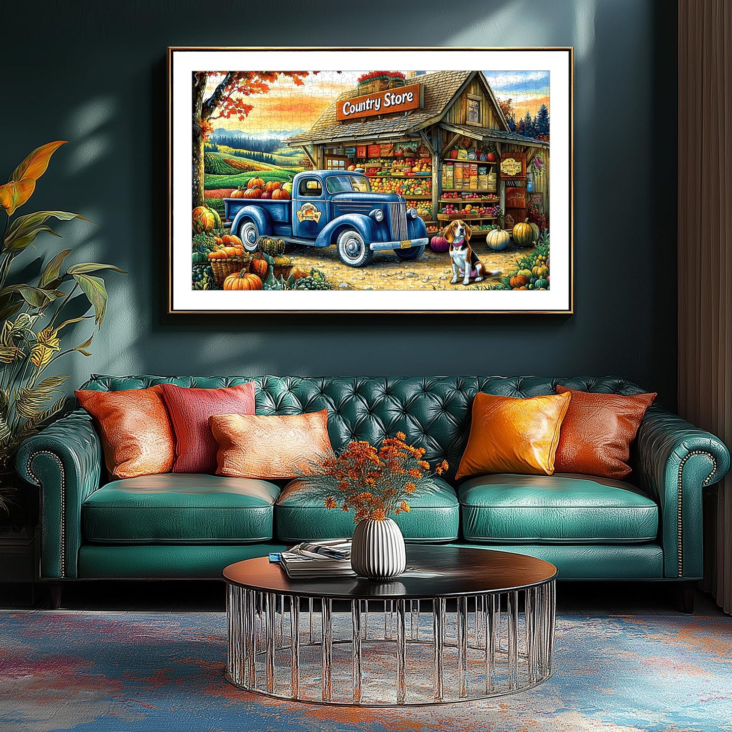 PuzzOne 1000-Piece Country Store Fall Puzzle with Vintage Truck – 27.5 x 19.7 in