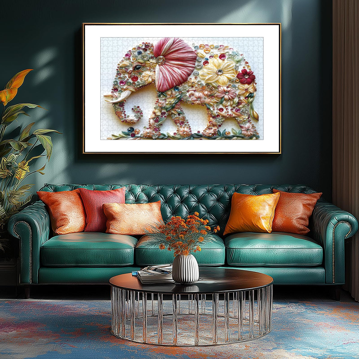PuzzOne Elephant 300 Piece Puzzle for Adults – Floral 3D Embroidery Design (17x11)