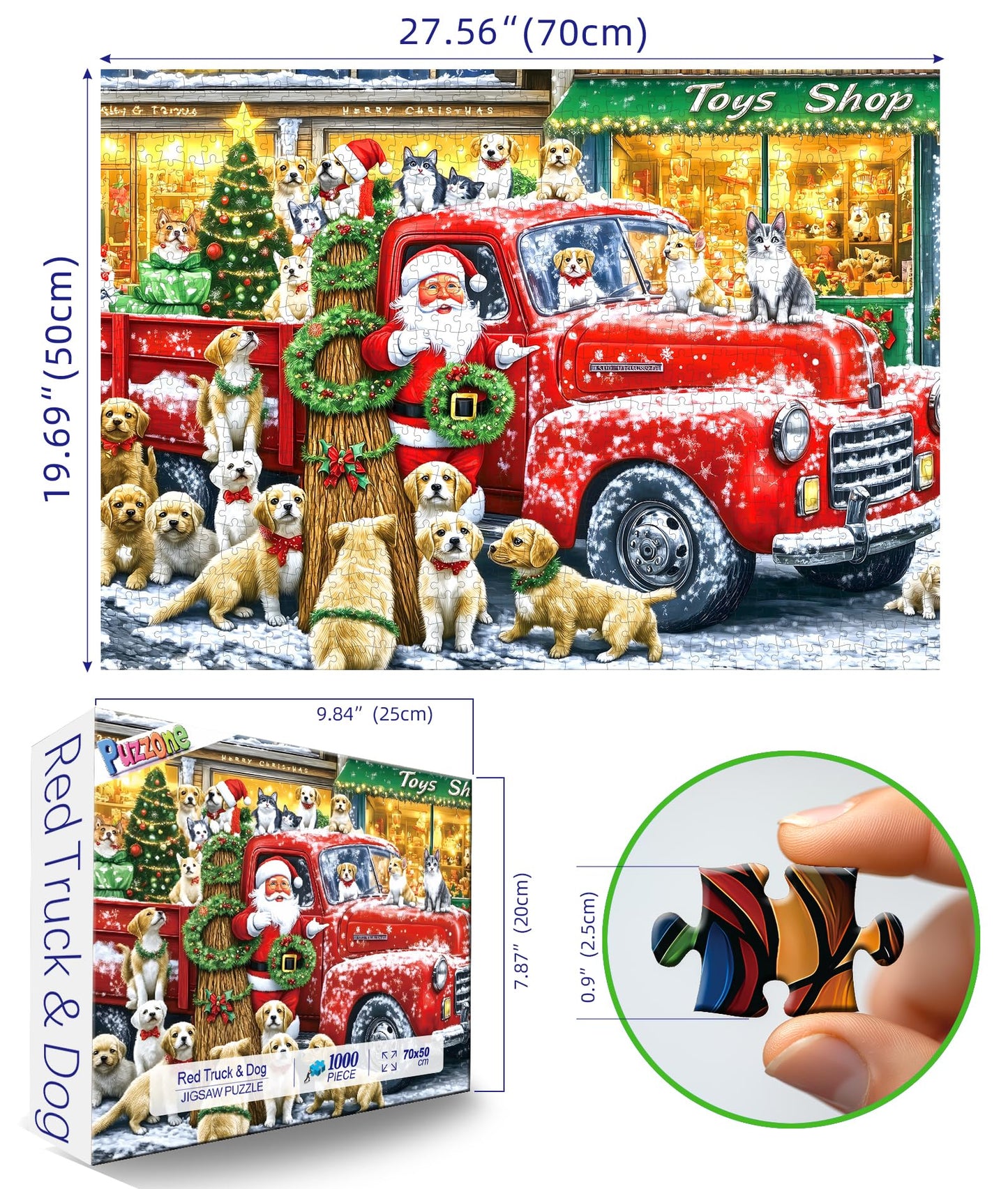 PuzzOne Christmas Puzzle for Adults – 1000-Piece Red Truck & Dog Jigsaw (No Dust) 27.5 x 19.7 in