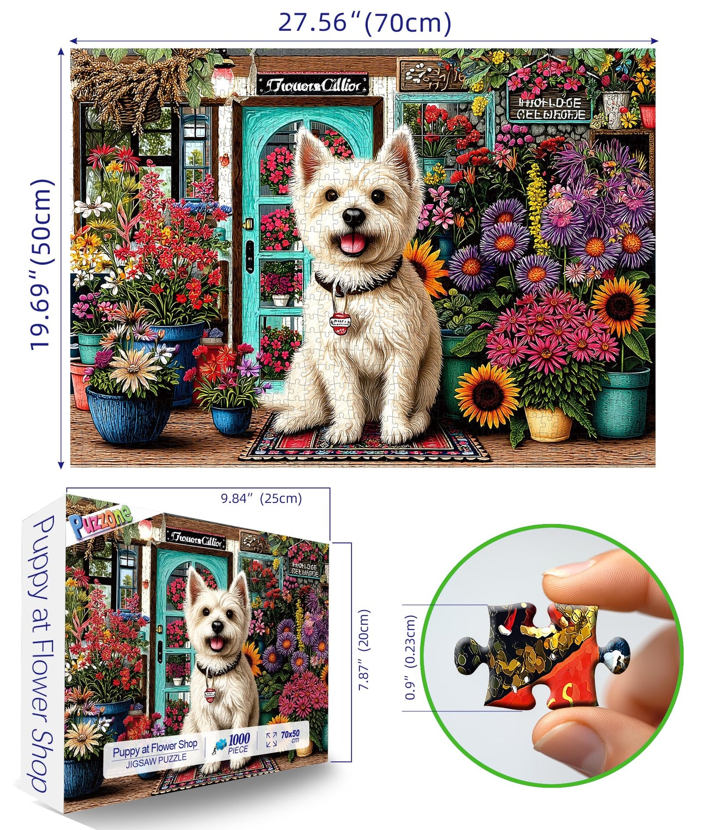 PuzzOne Dog Flower Shop 1000-Piece Puzzle for Adults | Colorful Garden Scene