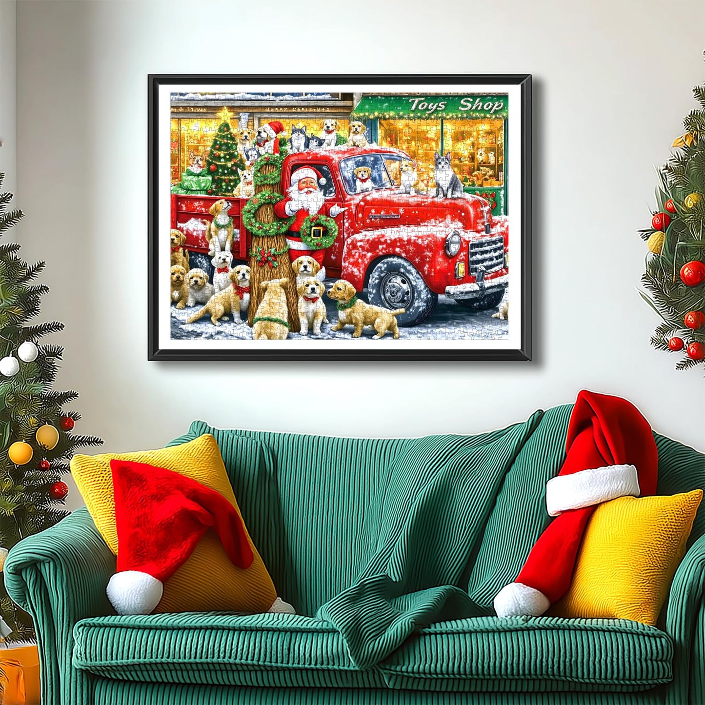 PuzzOne Christmas Puzzle for Adults – 1000-Piece Red Truck & Dog Jigsaw (No Dust) 27.5 x 19.7 in
