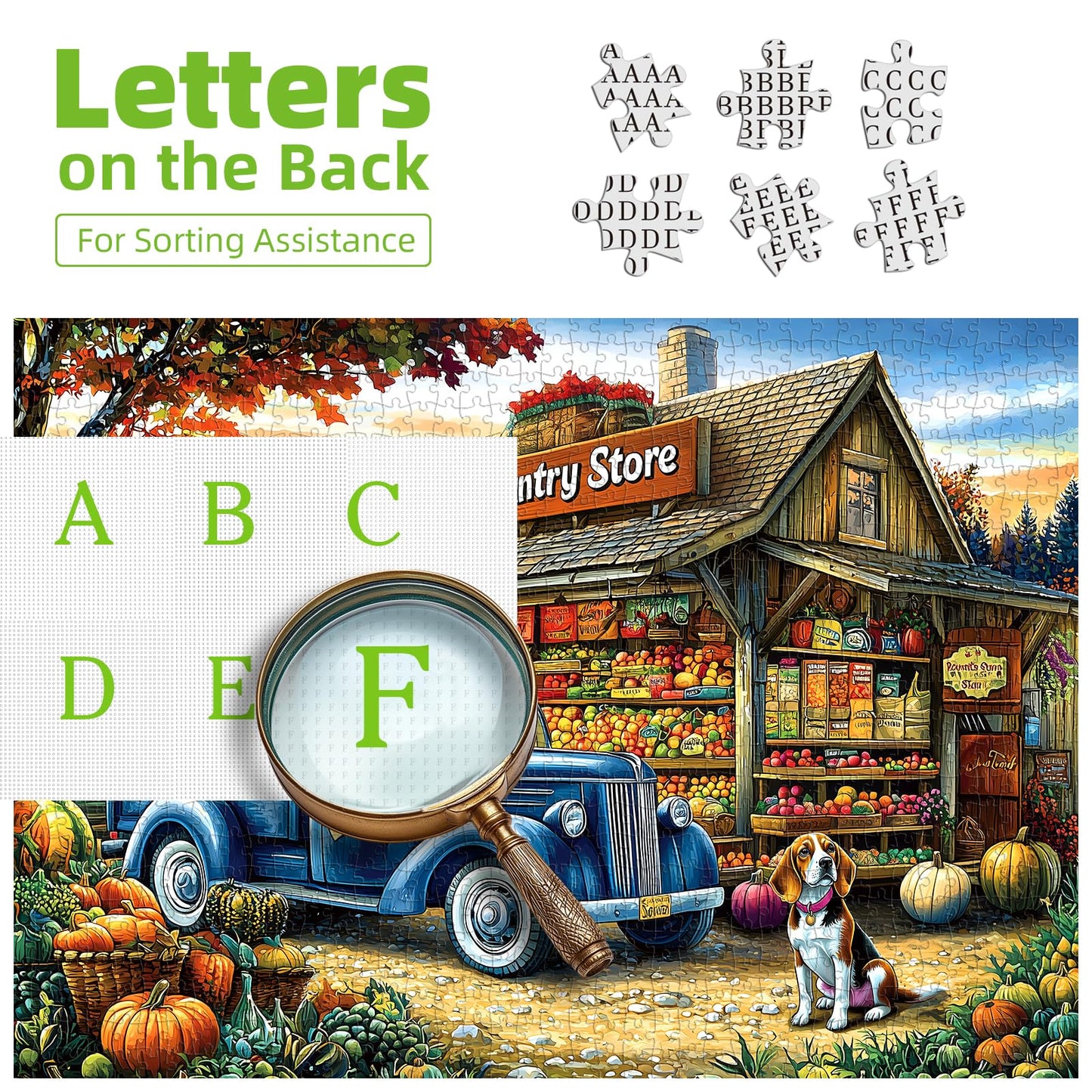 PuzzOne 1000-Piece Country Store Fall Puzzle with Vintage Truck – 27.5 x 19.7 in