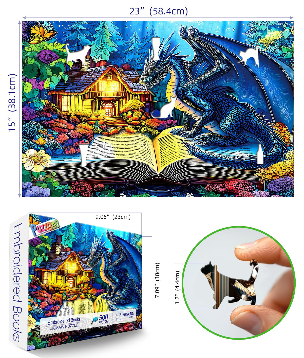 PuzzOne Dragon Jigsaw Puzzle for Adults - 500 Pieces, Fantasy Dragon Reading Spellbook