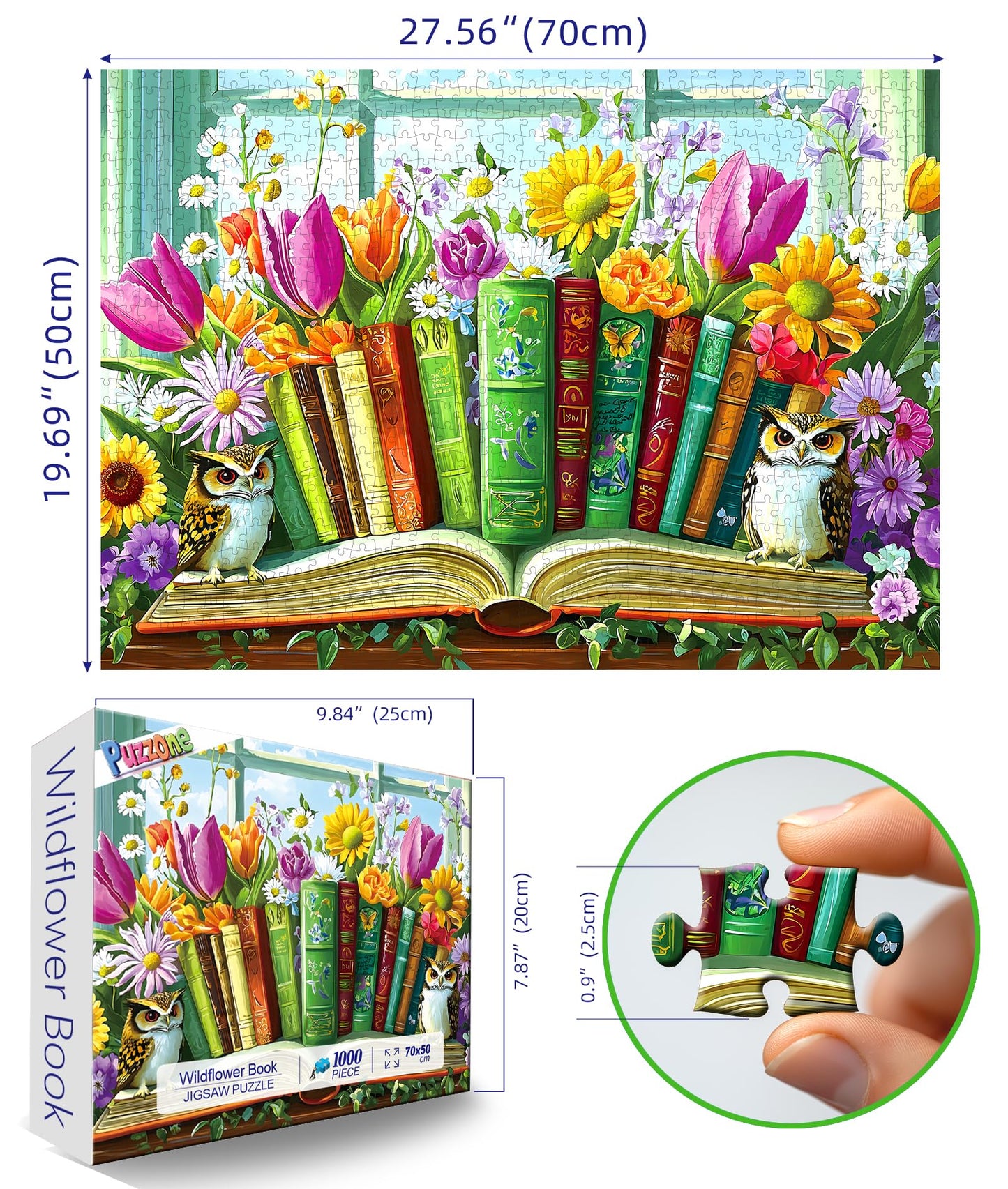 PuzzOne 1000-Piece Wildflower Book & Owl Puzzle for Adults — 27.5 x 19.7 in