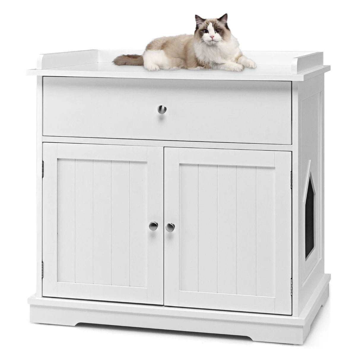 Large Wooden Cat Litter Box Hidden Washroom Toilet with Drawer-Black