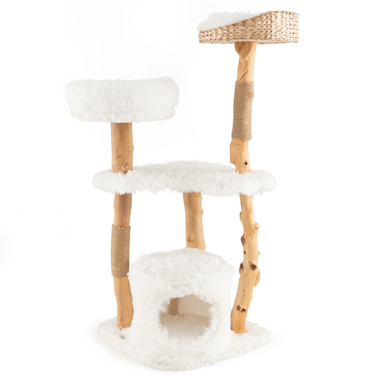 124 CM Tall Wooden Cat Tree with Jute Scratching Posts-Grey