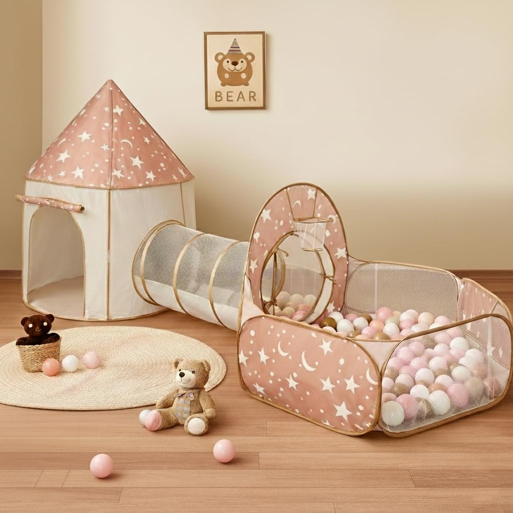 PXFAYSFQ 3-in-1 Kids Play Tent with Tunnel and Ball Pit - Indoor and Outdoor