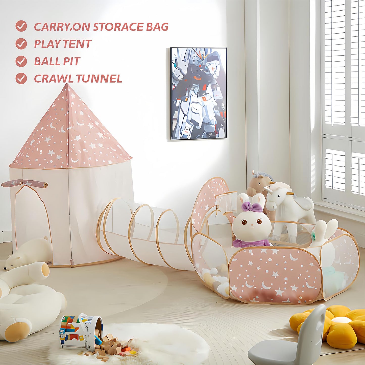 PXFAYSFQ 3-in-1 Kids Play Tent with Tunnel and Ball Pit - Indoor and Outdoor