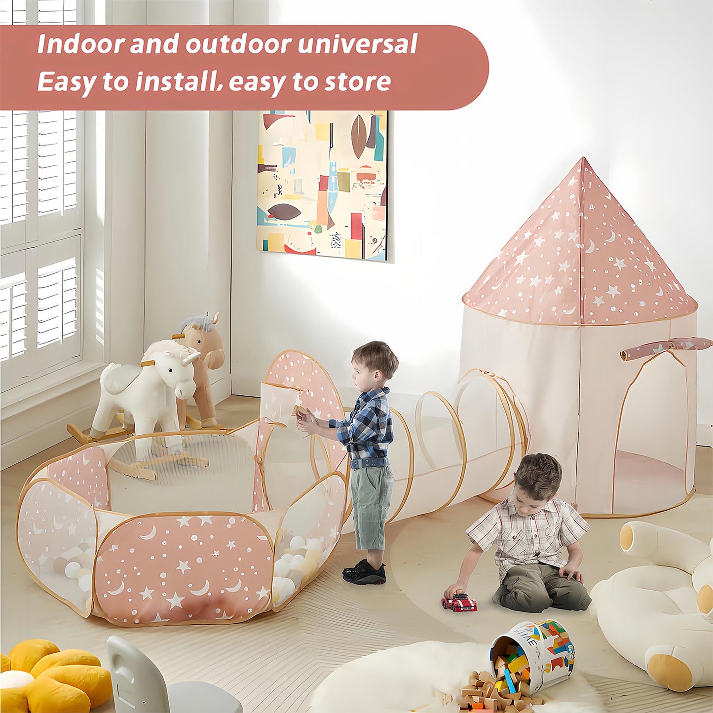 PXFAYSFQ 3-in-1 Kids Play Tent with Tunnel and Ball Pit - Indoor and Outdoor