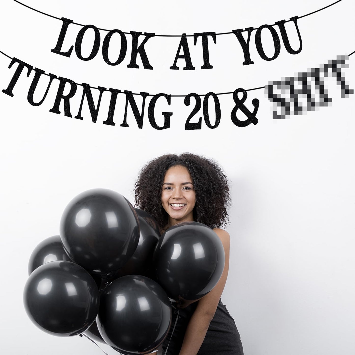 PYBHILK Black Glitter Look at You Turning 20 Banner — 20th Birthday Decor
