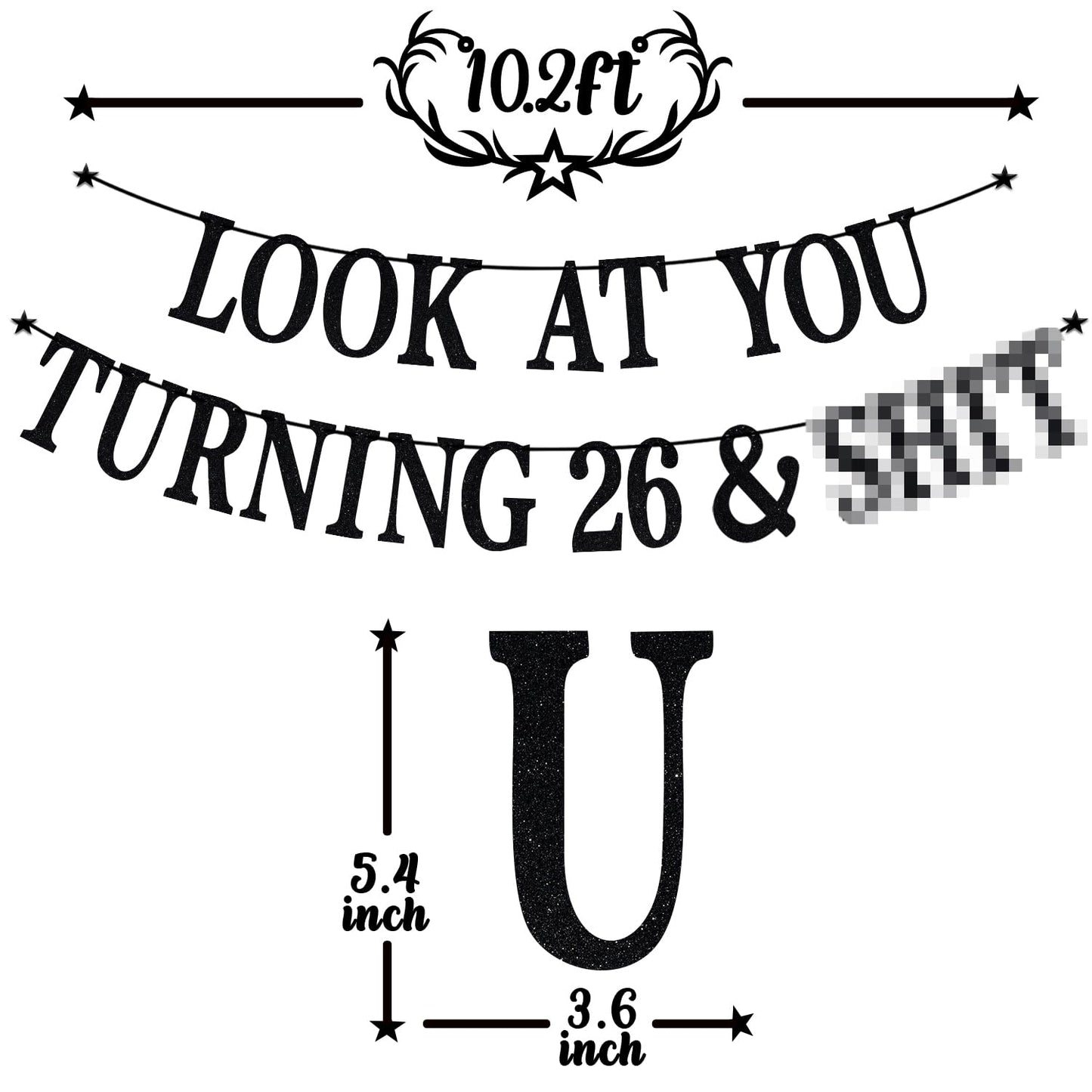 PYBHILK Black Glitter Look at You Turning 26 & Sh*t Banner – 26th Birthday Party Decoration