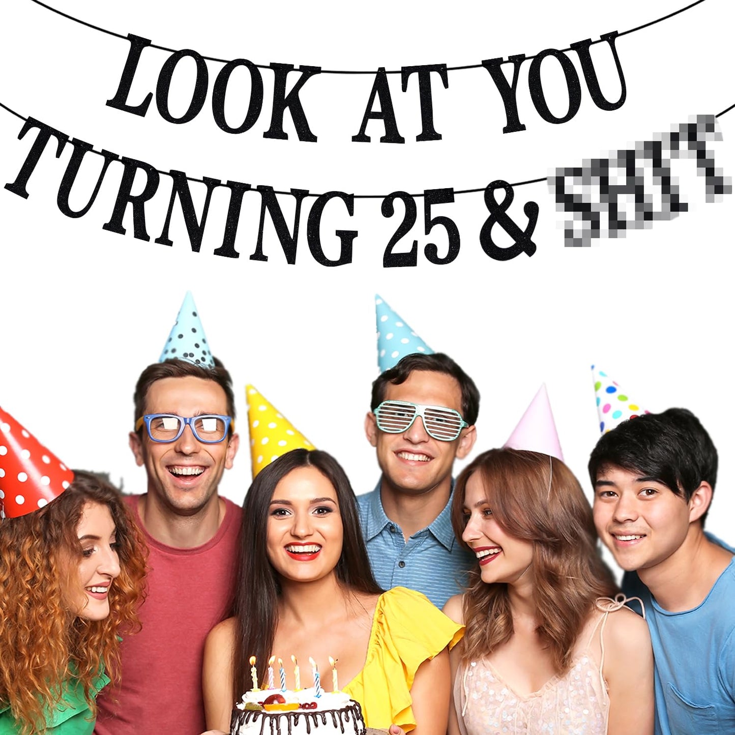PYBHILK Black Glitter Look at You Turning 25 Banner — Happy 25th Birthday Party Decor | Level 25 Unlocked