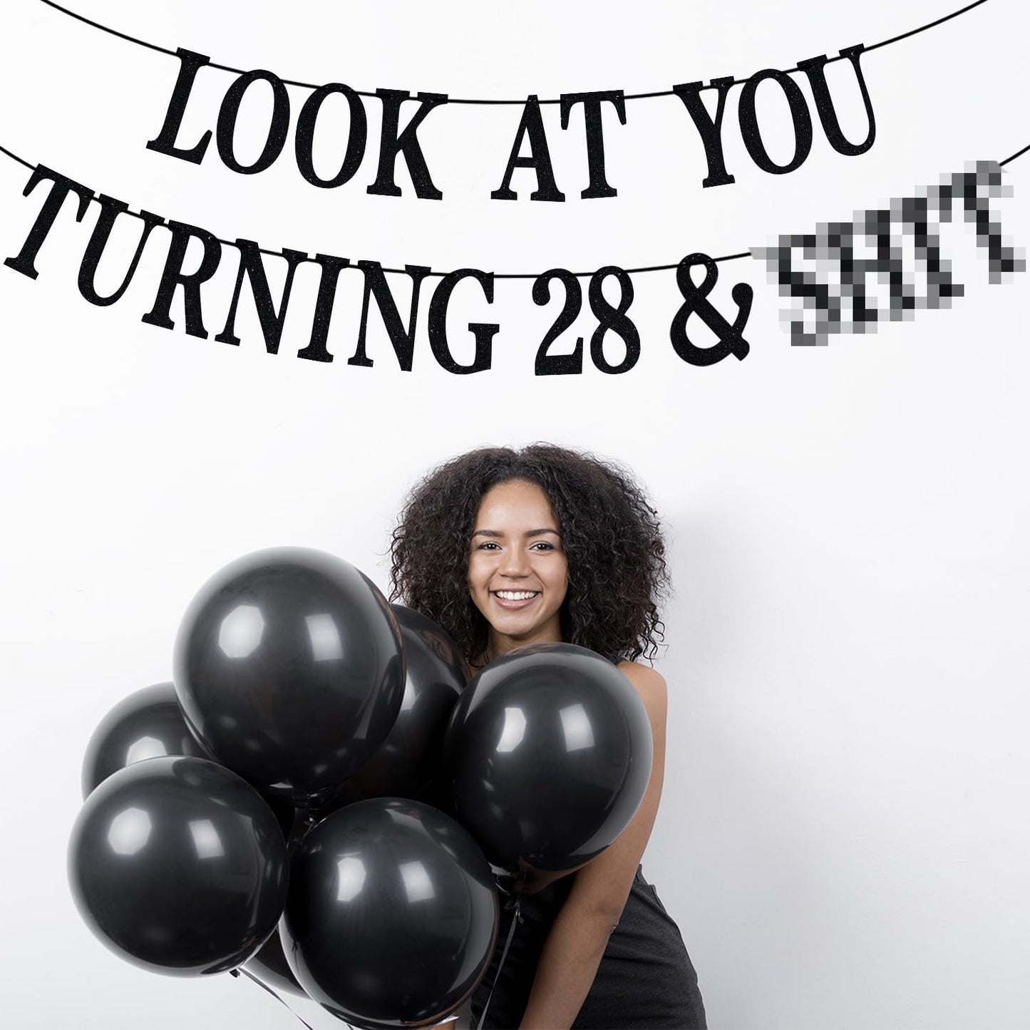 PYBHILK Black Glitter Look at You Turning 28 Banner – 28th Birthday Party Decorations