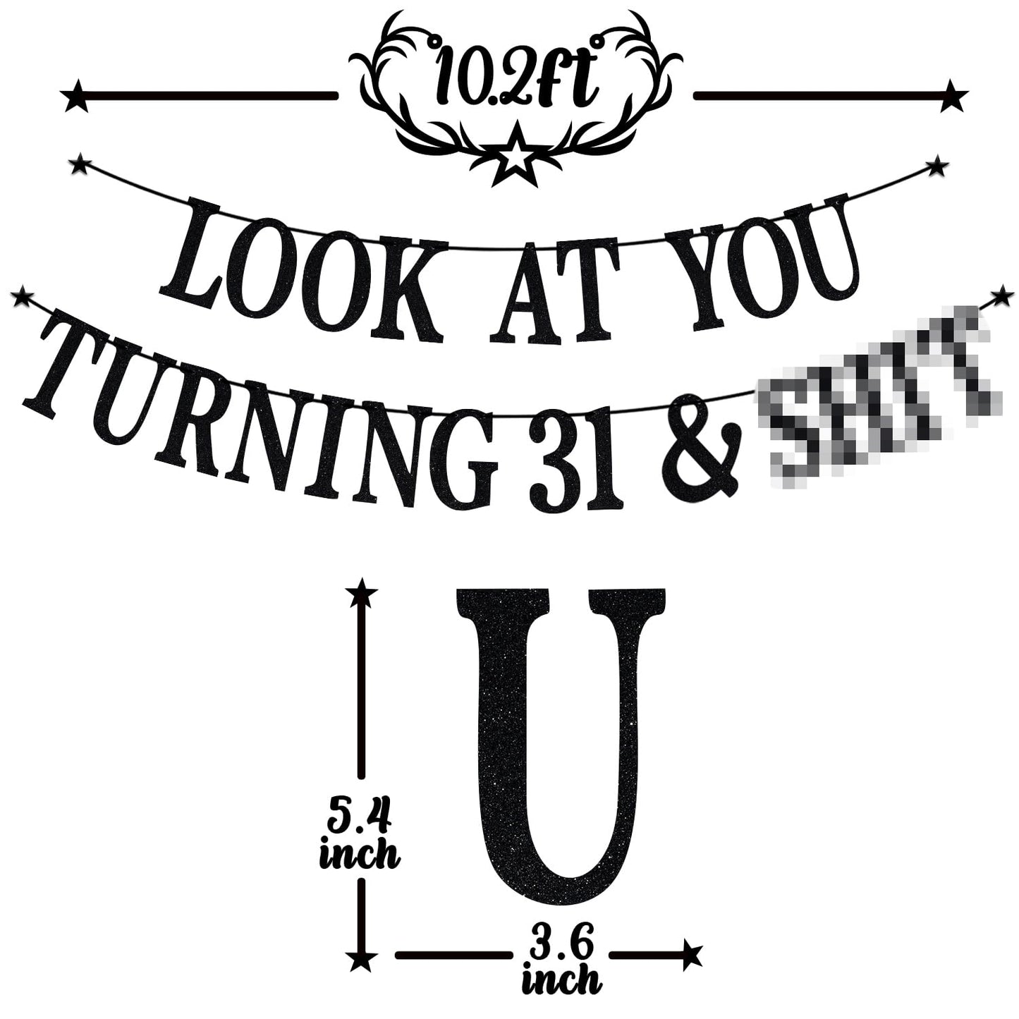 PYBHILK Black Glitter Look at You Turning 31 Banner – 31st Birthday Party Decoration