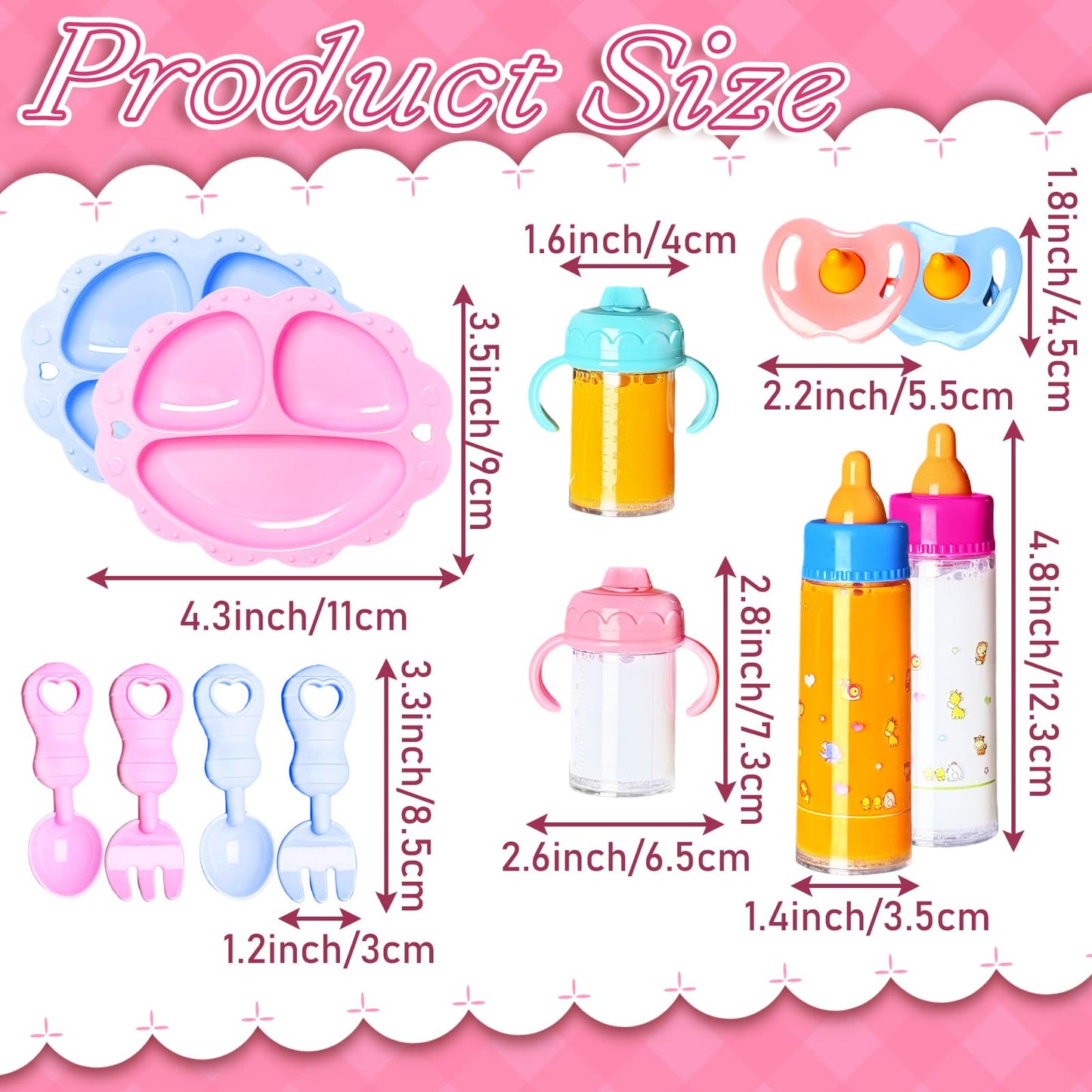 Pynqdfu 15-Piece Baby Doll Accessories Set – Magic Bottles & Feeding Kit
