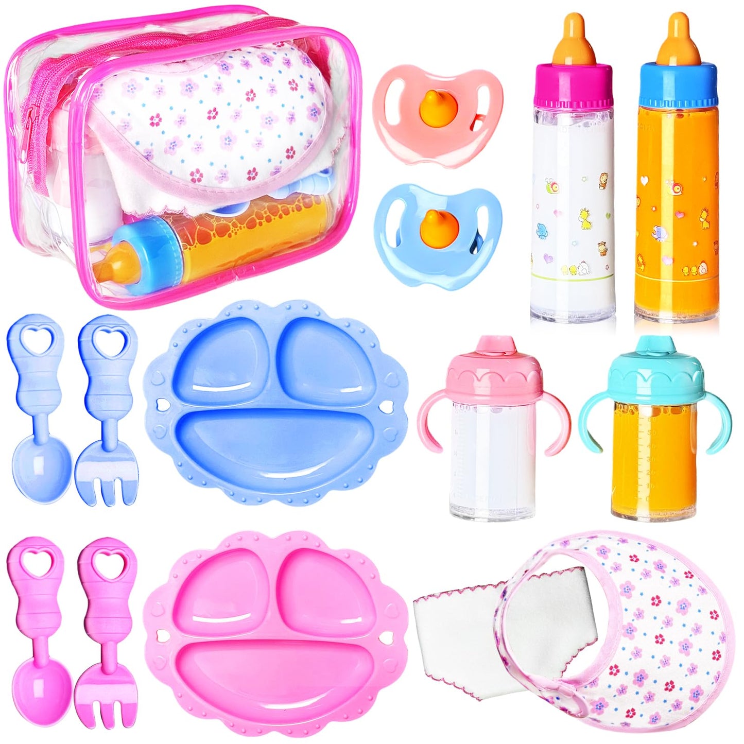 Pynqdfu 15-Piece Baby Doll Accessories Set – Magic Bottles & Feeding Kit