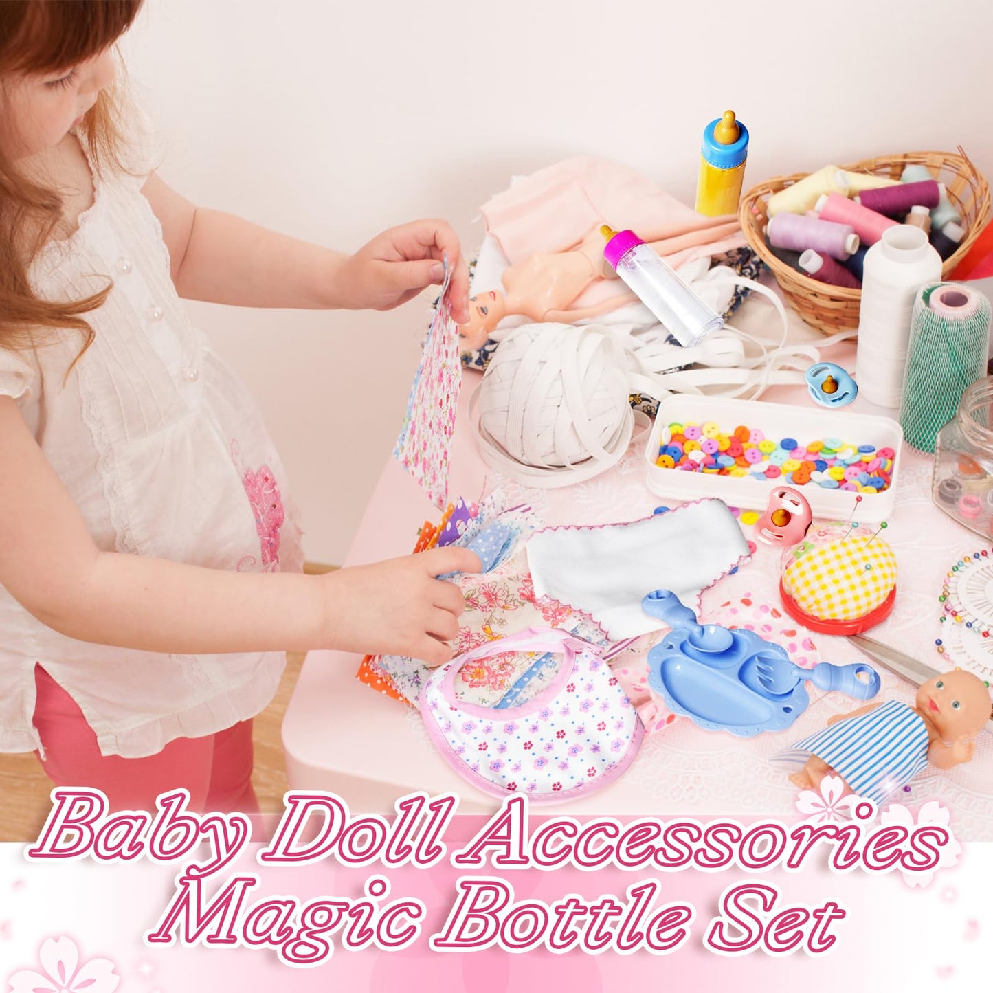 Pynqdfu 15-Piece Baby Doll Accessories Set – Magic Bottles & Feeding Kit
