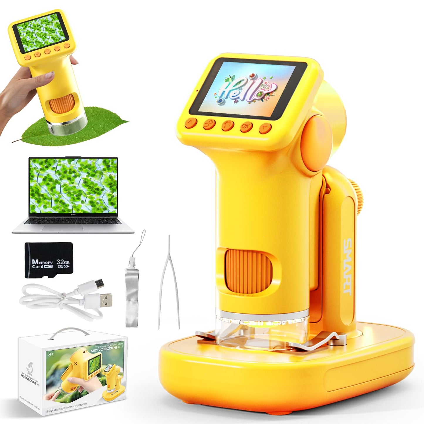 PYRODUM 1600x Kids Microscope with 2-Inch IPS Screen | Portable Digital Pocket Microscope for Ages 6-12