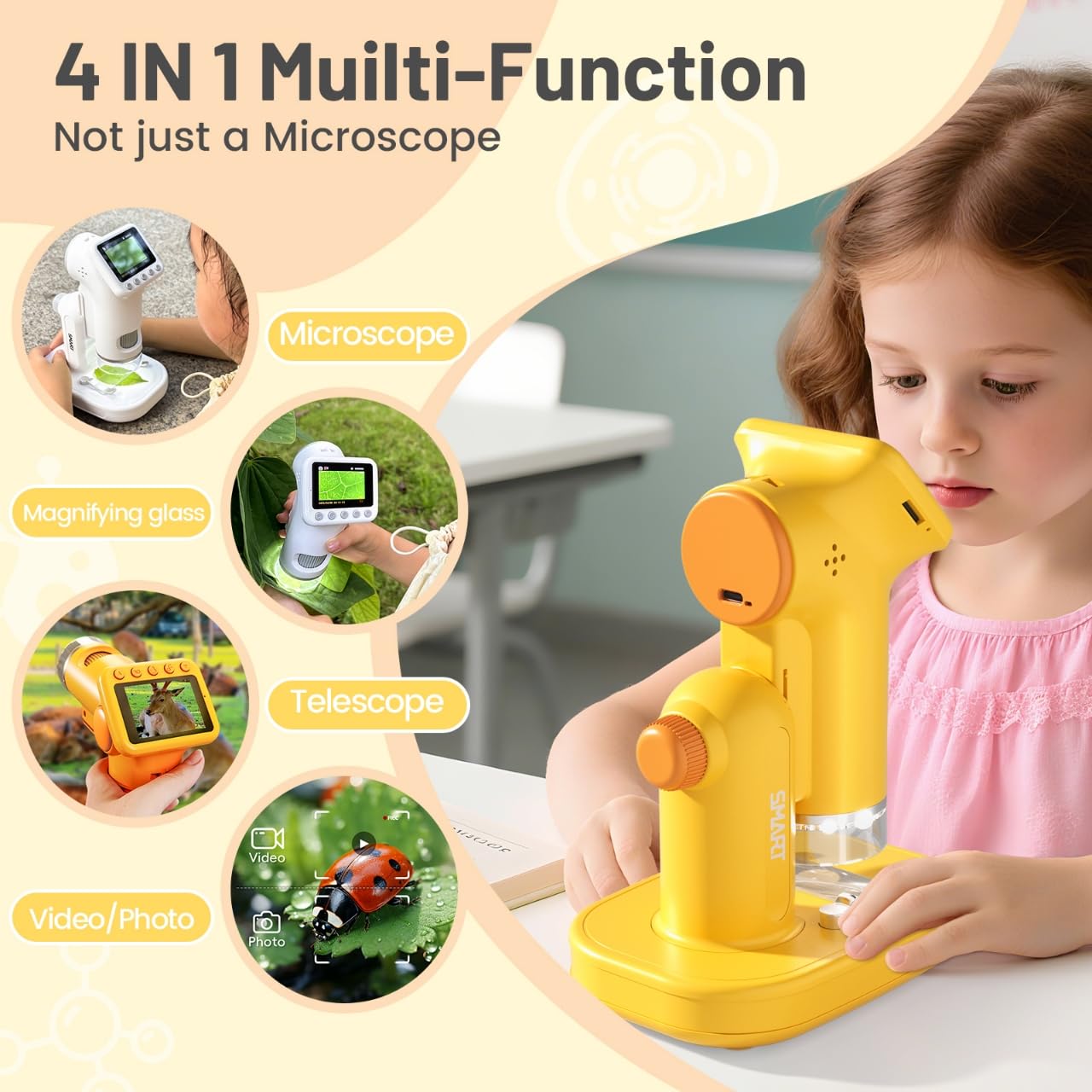 PYRODUM 1600x Kids Microscope with 2-Inch IPS Screen | Portable Digital Pocket Microscope for Ages 6-12
