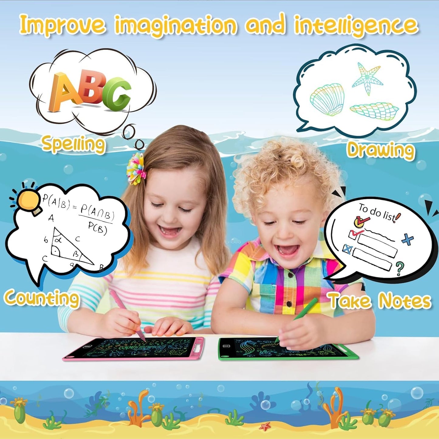 PYTTUR 2-Pack 8.5-Inch LCD Writing Tablet for Kids – Erasable Colorful Doodle Board (Blue & Pink)