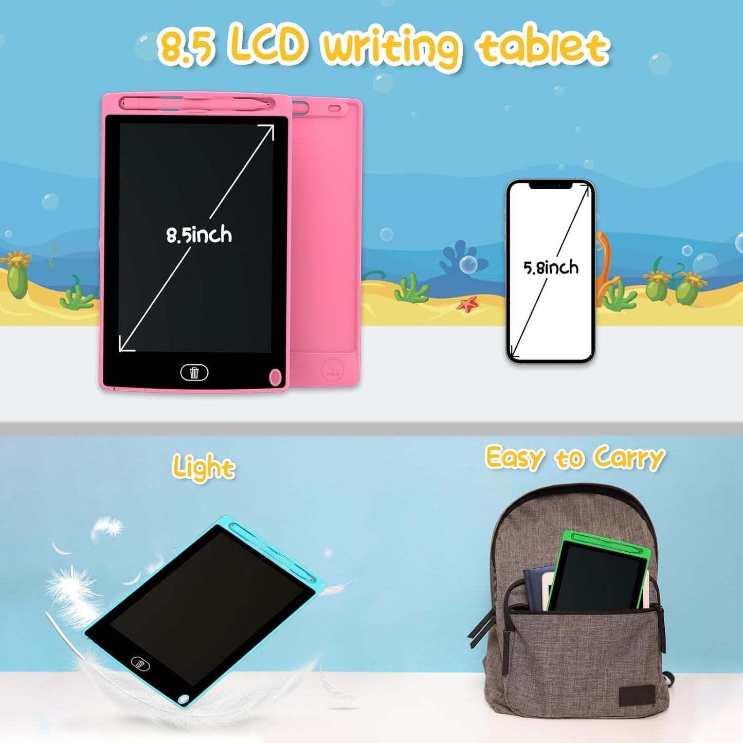 PYTTUR 2-Pack 8.5-Inch LCD Writing Tablet for Kids – Erasable Colorful Doodle Board (Blue & Pink)