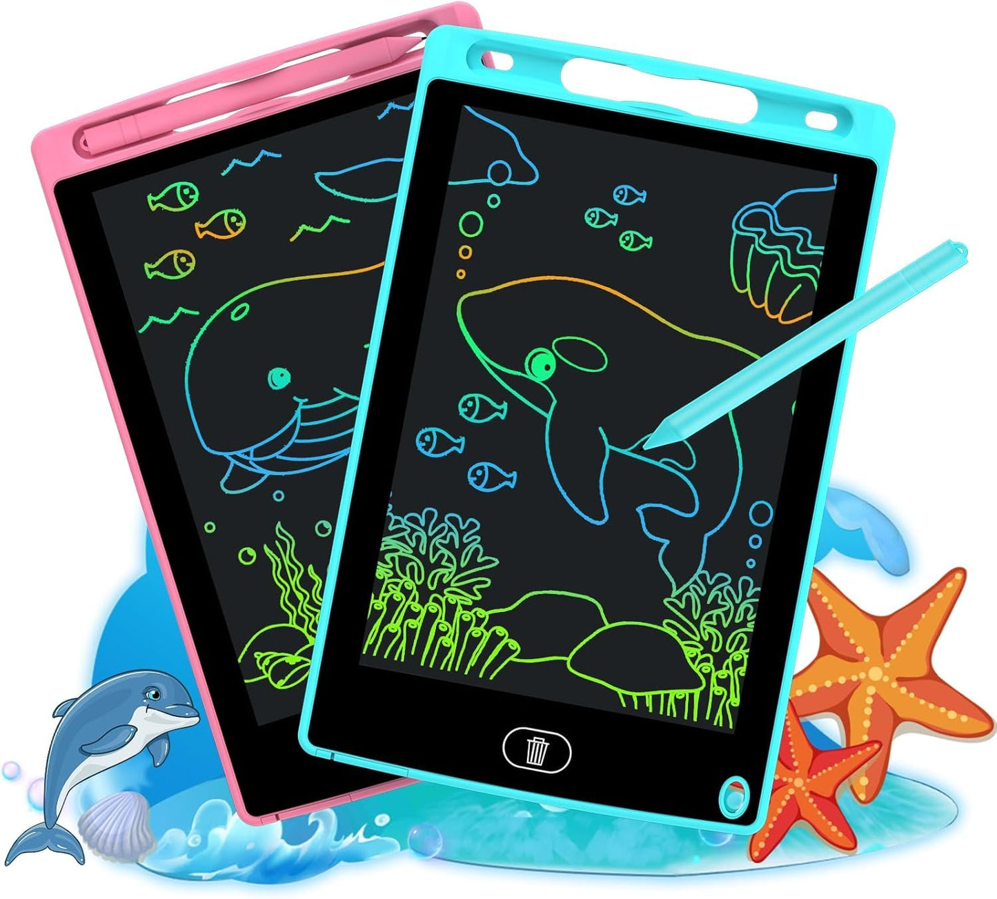 PYTTUR 2-Pack 8.5-Inch LCD Writing Tablet for Kids – Erasable Colorful Doodle Board (Blue & Pink)