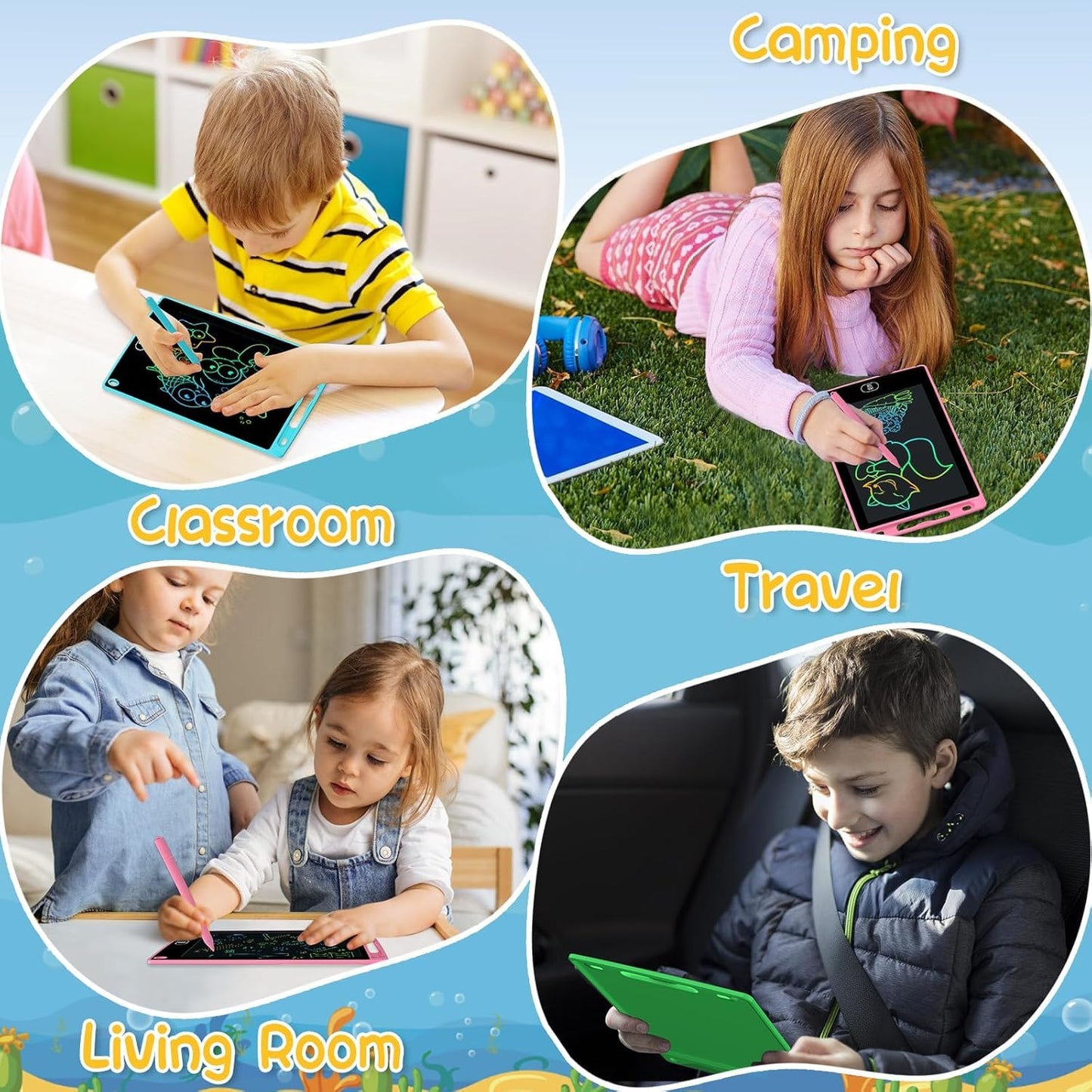 PYTTUR 2-Pack 8.5-Inch LCD Writing Tablet for Kids – Erasable Colorful Doodle Board (Blue & Pink)