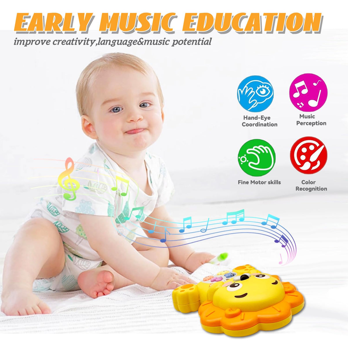 PYYCZA Lion Light-Up Baby Musical Toy – 12-18 Months Educational Piano Keyboard