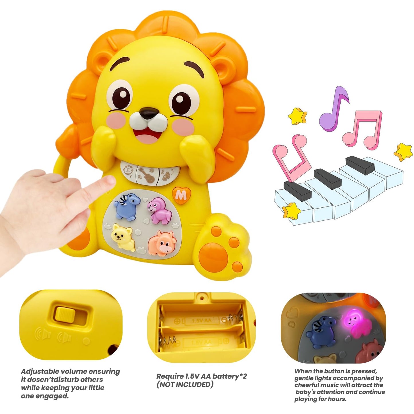 PYYCZA Lion Light-Up Baby Musical Toy – 12-18 Months Educational Piano Keyboard