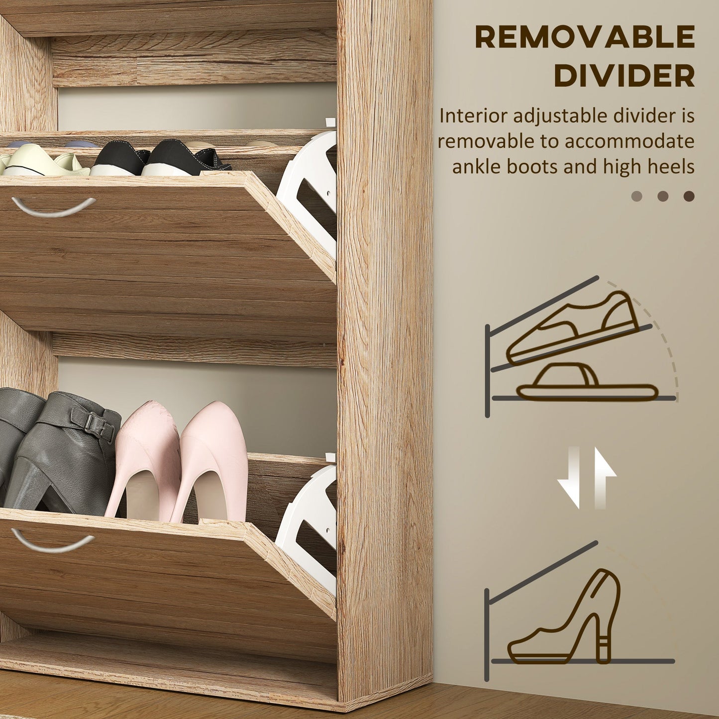 HOMCOM Slim Shoe Storage Cabinet with 3 Flip Drawers for 12 Pair of Shoes