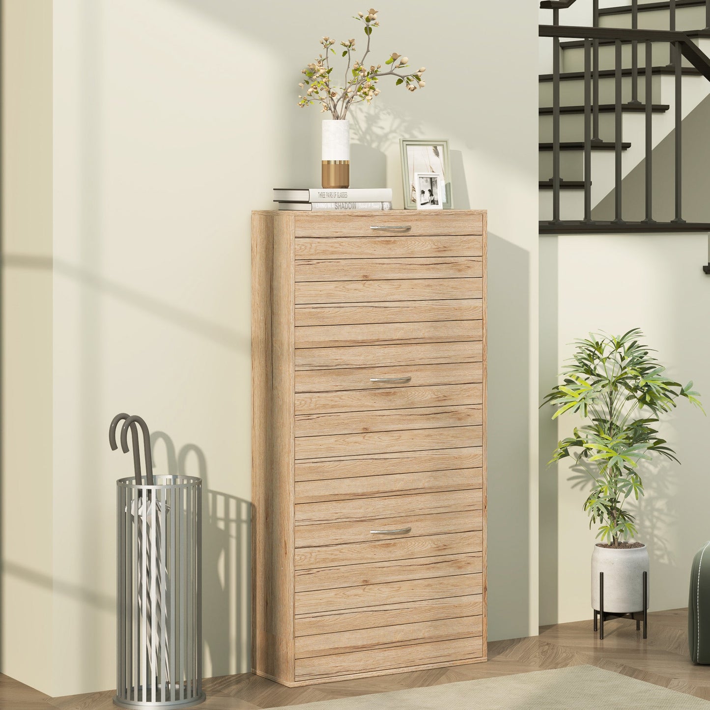 HOMCOM Slim Shoe Storage Cabinet with 3 Flip Drawers for 12 Pair of Shoes