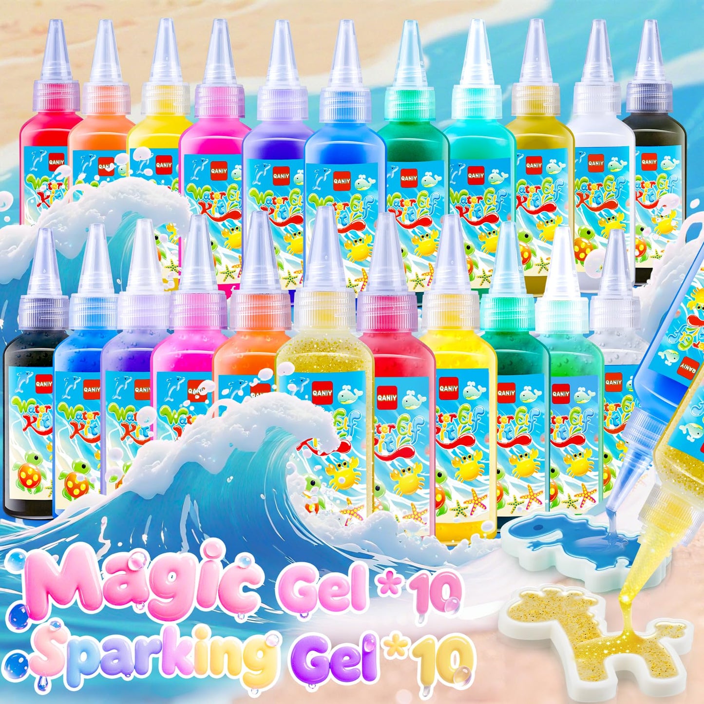 QANIY Magic Water Elf Toy Kit – 24 Molds, 20 Gel Colors, 8 Powder Packs | Creative DIY Aqua Fairy Crafts for Kids (Ages 4–8)