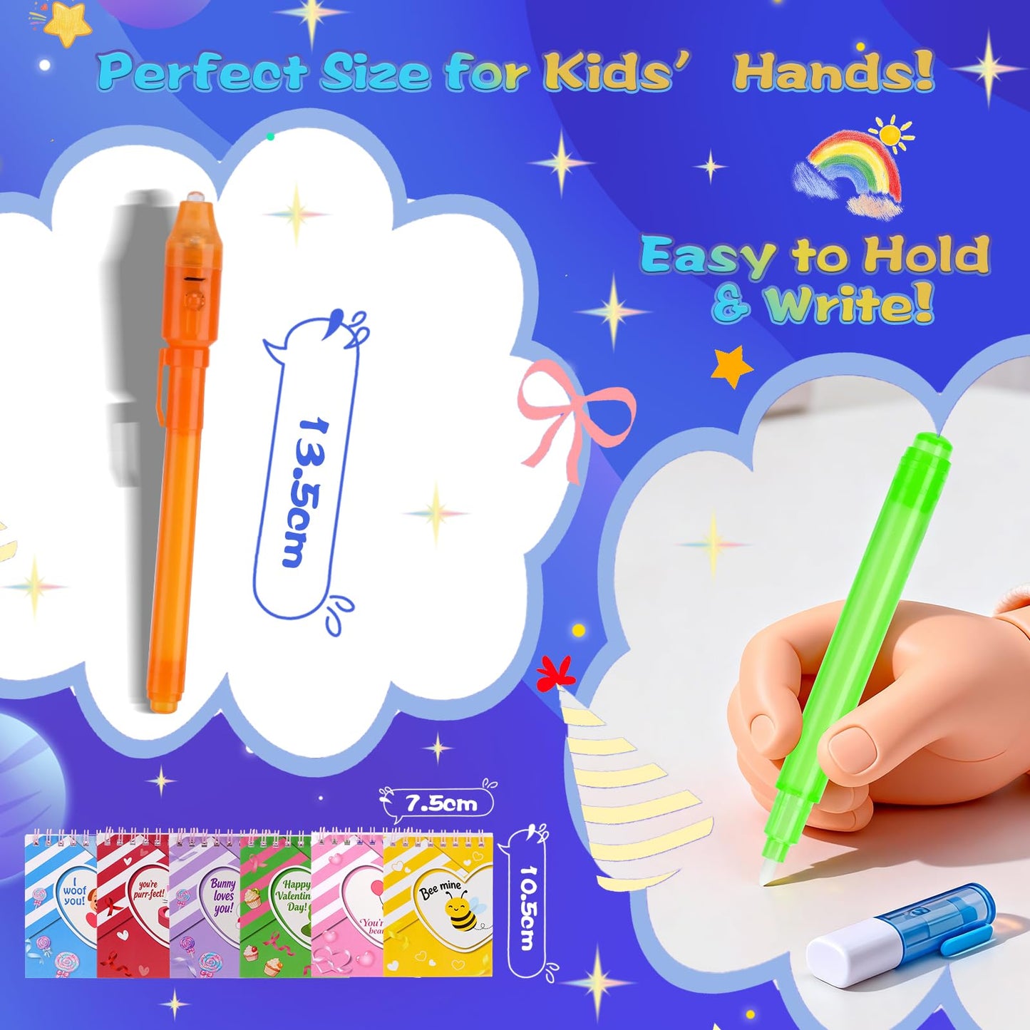 QANIY 36PCS Invisible Ink Pen with UV Light and 36 Multicolor Notebooks – Spy Party Favors