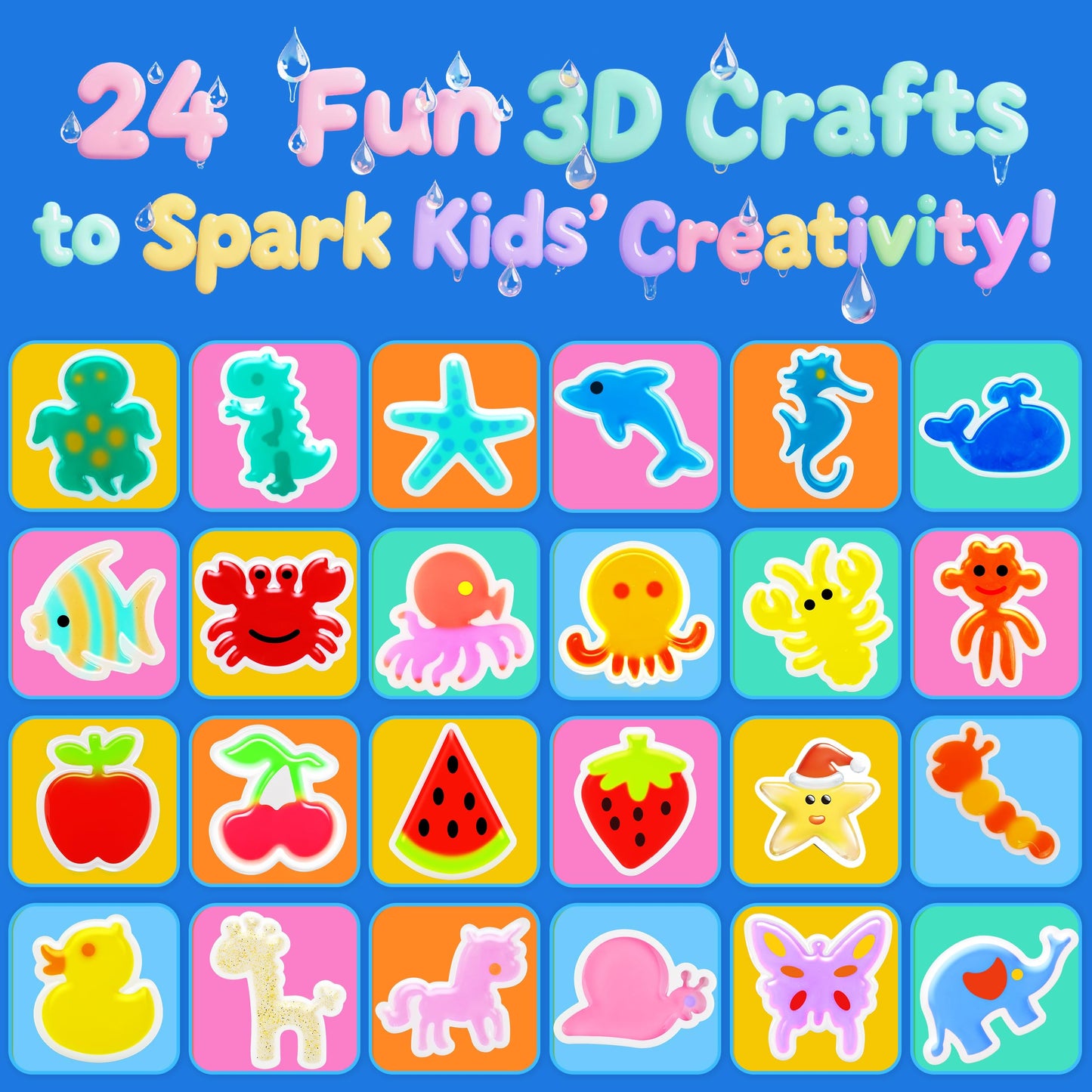 QANIY Magic Water Elf Toy Kit – 24 Molds, 20 Gel Colors, 8 Powder Packs | Creative DIY Aqua Fairy Crafts for Kids (Ages 4–8)