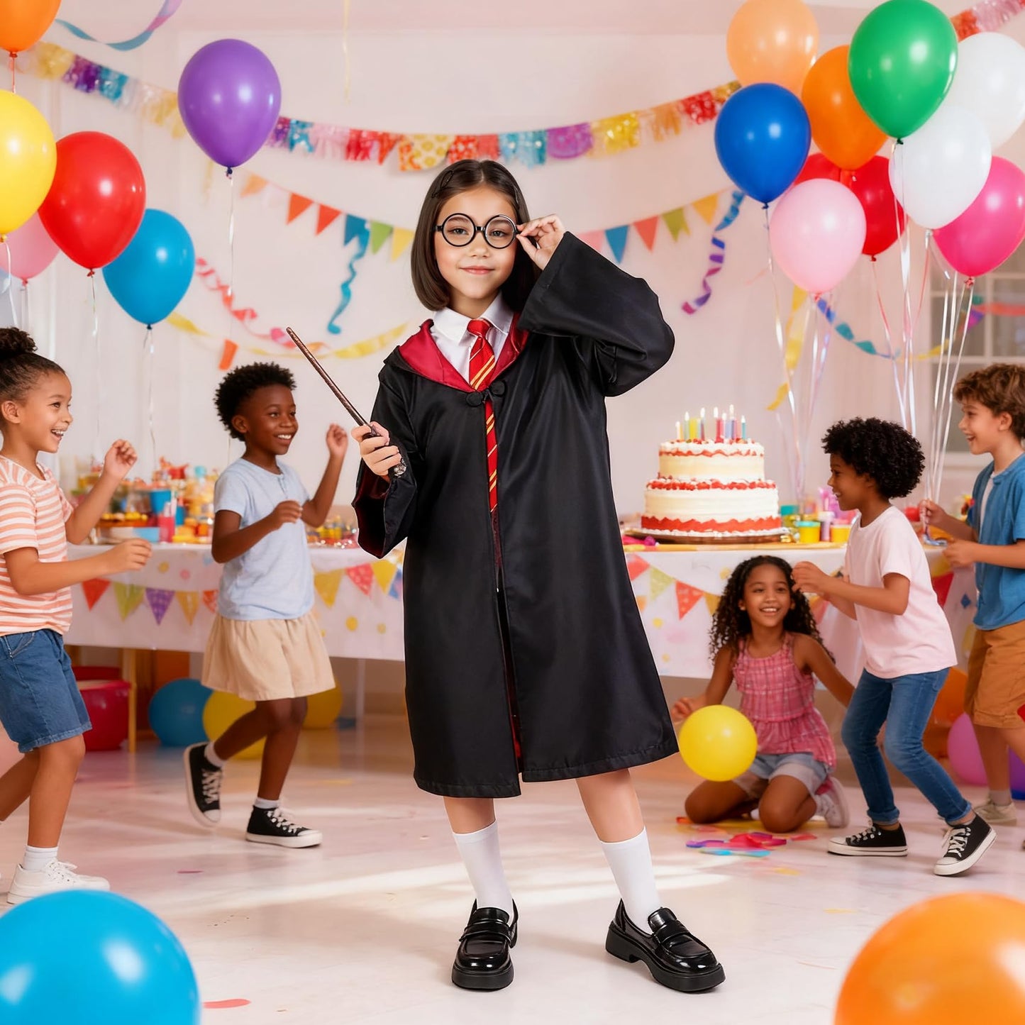QAQ-COSPLAY Wizard Costume for Kids – Complete Robe, Wand, Glasses & Accessories Set