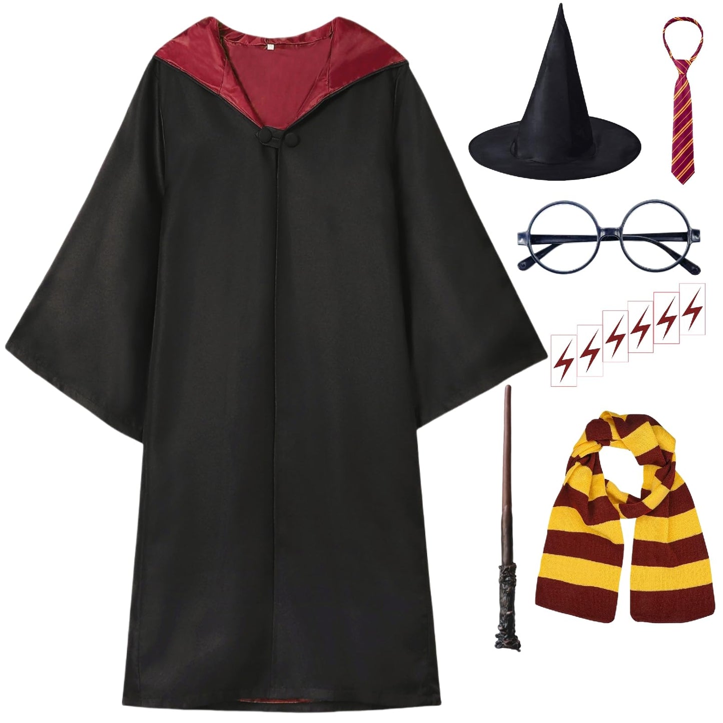 QAQ-COSPLAY Wizard Costume for Kids – Complete Robe, Wand, Glasses & Accessories Set