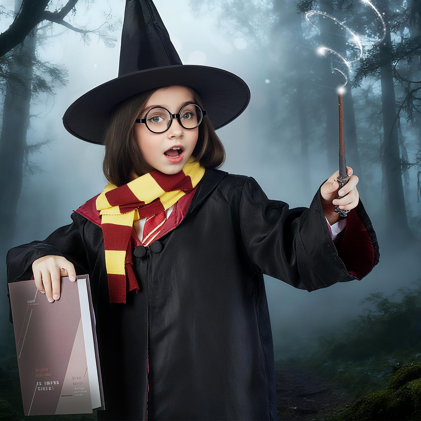 QAQ-COSPLAY Wizard Costume for Kids – Complete Robe, Wand, Glasses & Accessories Set