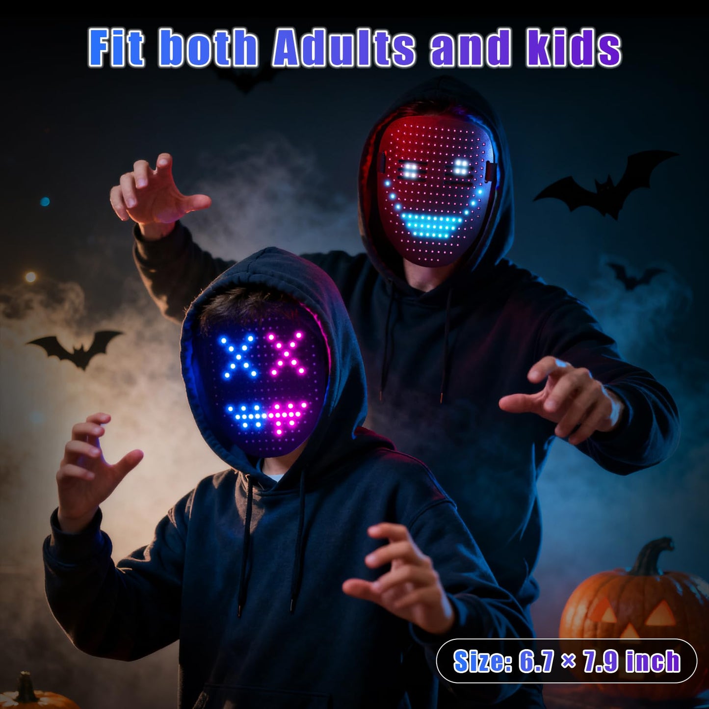 QAQ LED Mask with Gesture Sensing - Dynamic Patterns for Parties & Costumes
