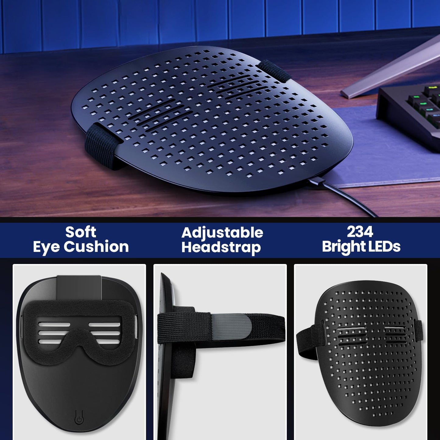 QAQ LED Mask with Gesture Sensing - Dynamic Patterns for Parties & Costumes