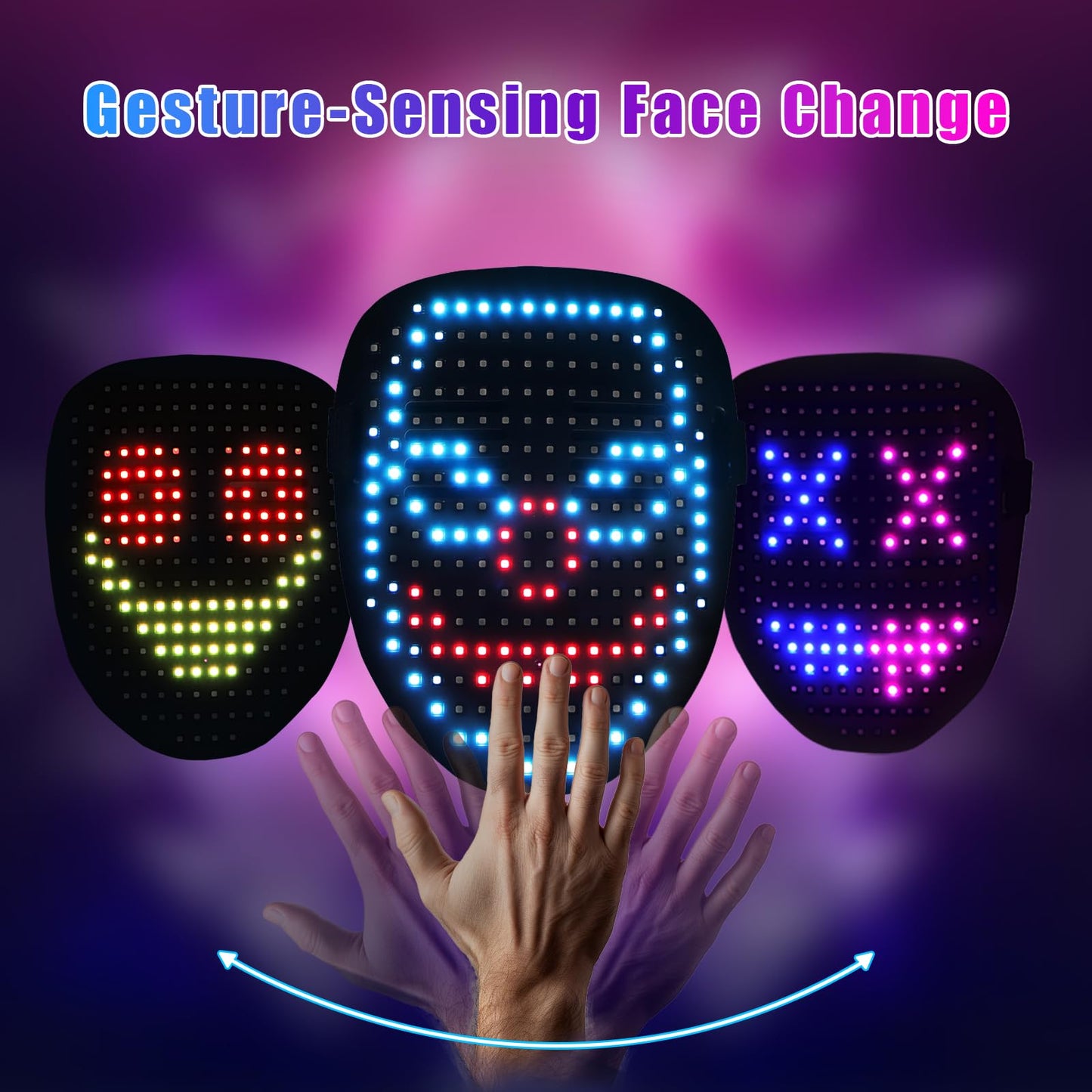 QAQ LED Mask with Gesture Sensing - Dynamic Patterns for Parties & Costumes